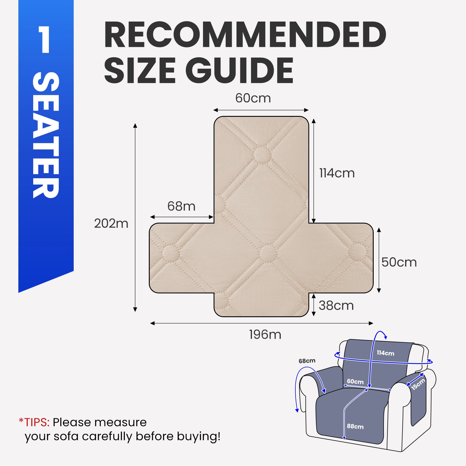 Ystyle Waterproof 1 Seater Armchair Cover with Side Pockets