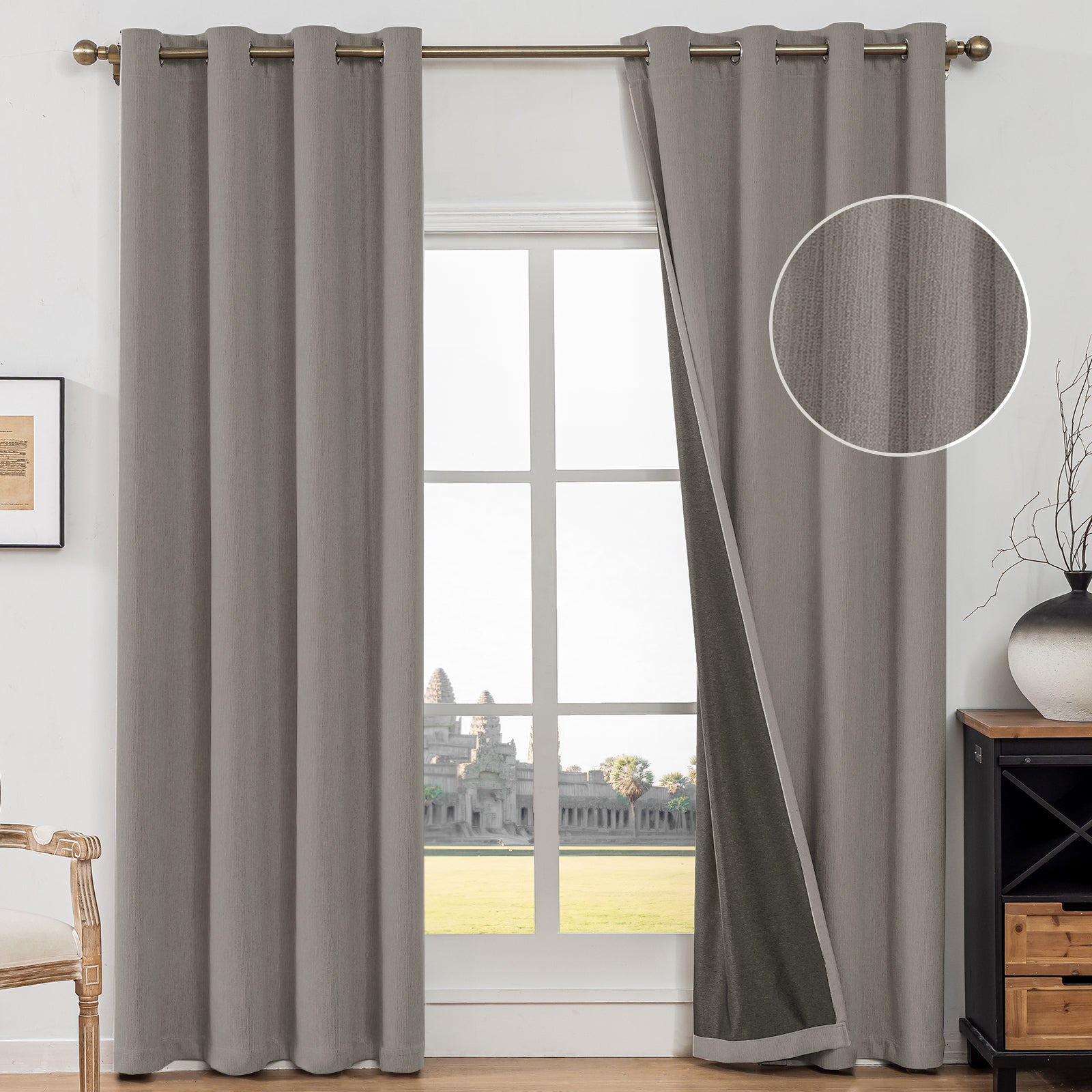 Ystyle 2 Pieces Linen Blackout Curtains Thermal-YSTYLE