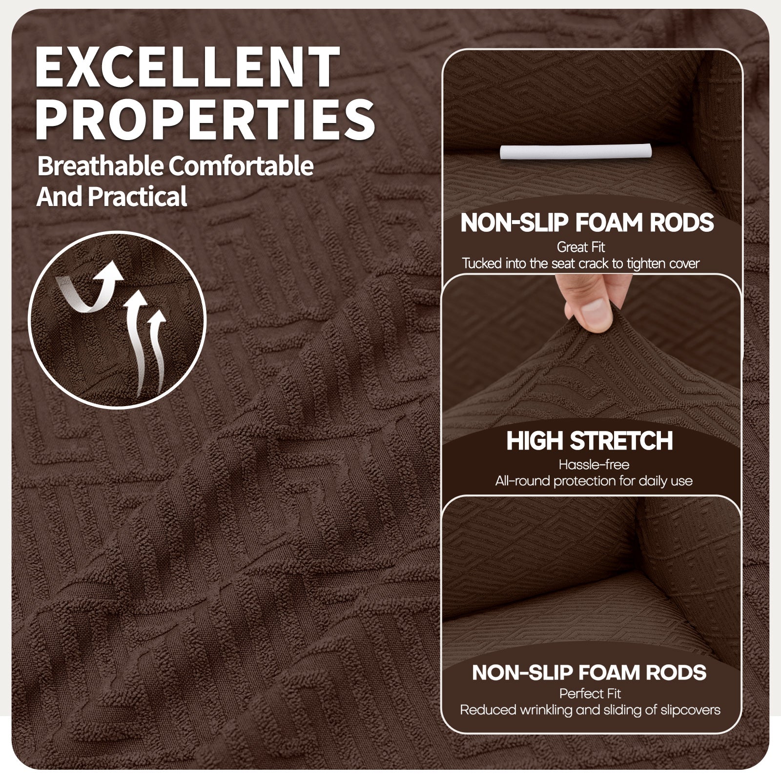 Manta para sofá de 3 asientos YSTYLE - Ajuste elástico, resistente a arañazos de mascotas, geométrico jacquard, antideslizante, lavable - Forma de espalda