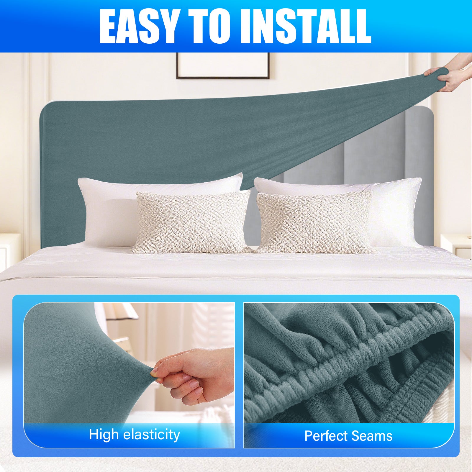 Ystyle 180cm Velvet Headboard Cover, Elastic Slipcover for Bed Headboard, Solid Color Washable Headboard Protector for Single/Double Beds