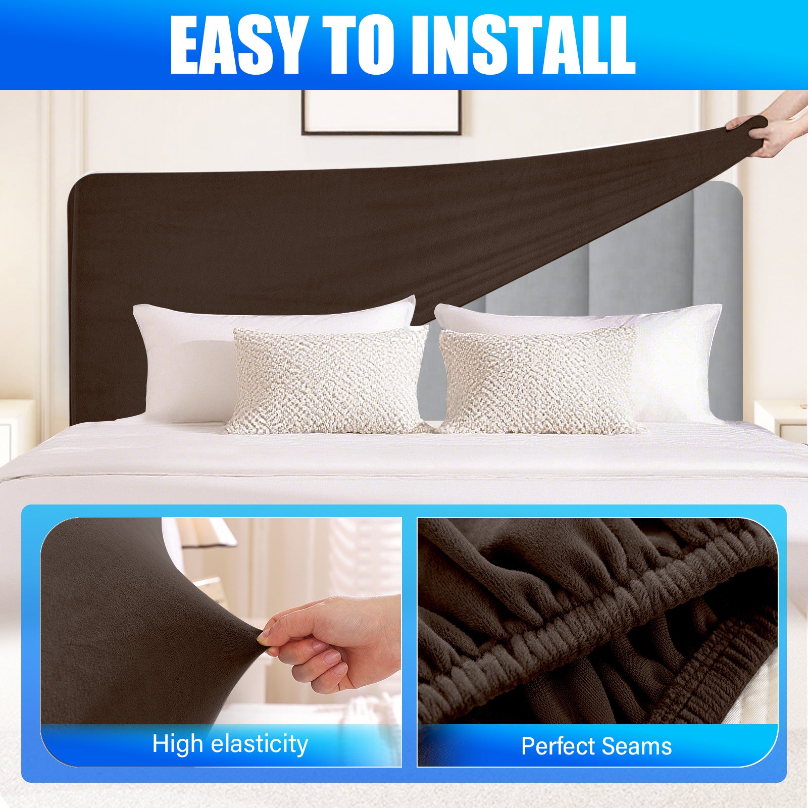 Ystyle 180cm Velvet Headboard Cover, Elastic Slipcover for Bed Headboard, Solid Color Washable Headboard Protector for Single/Double Beds