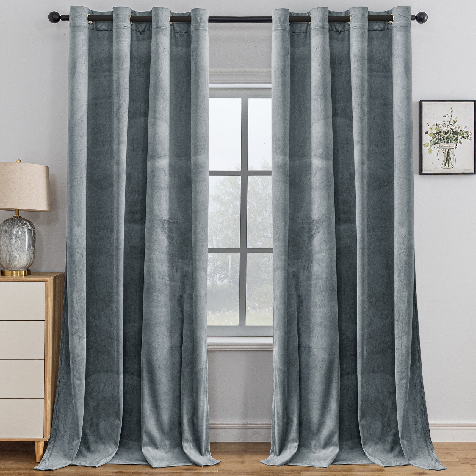 YSTYLE 2 Pieces Velvet Blackout Curtains Thermal Insulated-YSTYLE
