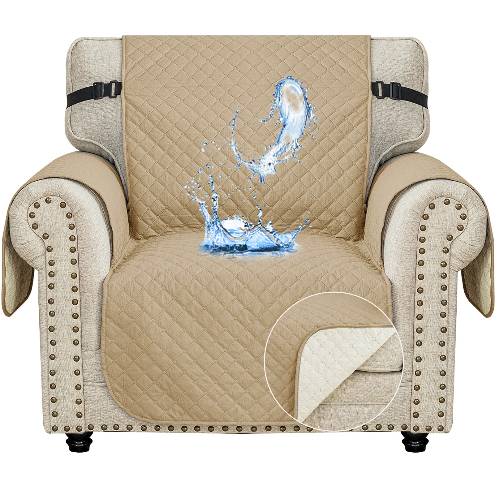 YSTYLE 1 Seater Couch Protector & WaterProof – Stretch Sofa Cover, Anti-Slip with Storage Pocket, Ideal for Pets-Rhombic