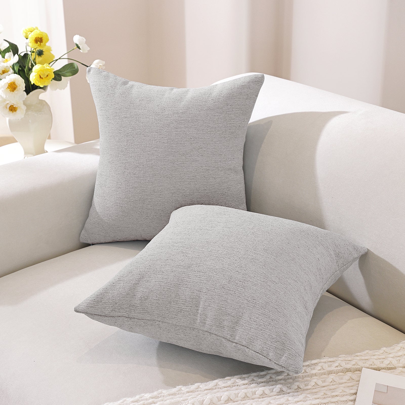 Ystyle 2 Pieces Linen Cushion Covers 60 x 60 cm, Decorative Sofa Cushion Covers, Invisible Zipper, Modern, Comfortable Sturdy, for Living Room, Bedroom