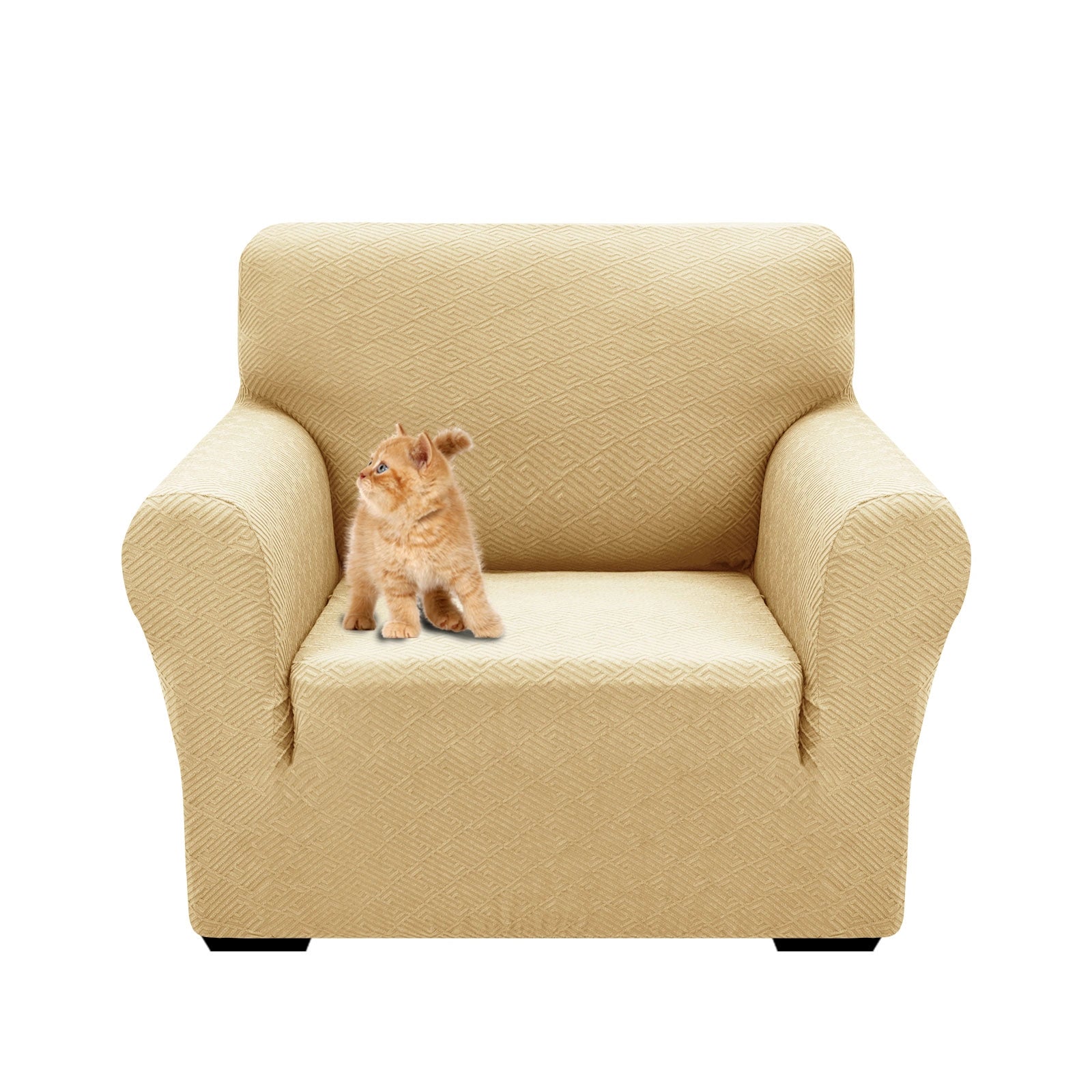 YSTYLE 1 Seater Sofa Cover – Stretch Fit, Pet Scratch Resistant, Geometric Jacquard, Anti-Slip, Washable-Back Shape