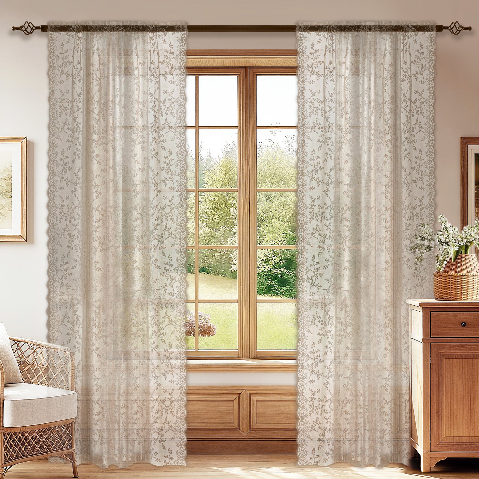 Ystyle 2 Panels Set Semi-Sheer Indoor Curtains, 70x120cm, Classic Lace Voile Curtains with Rod Pocket