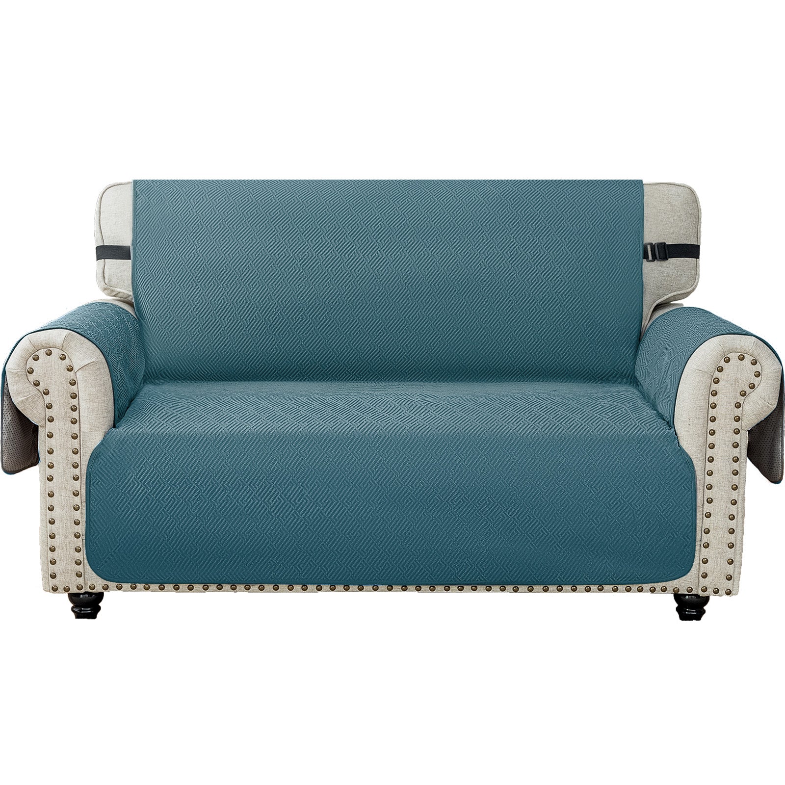 2 Seater Sofa Cover with Armrests Geometric Pattern Anti Slip-YSTYLE