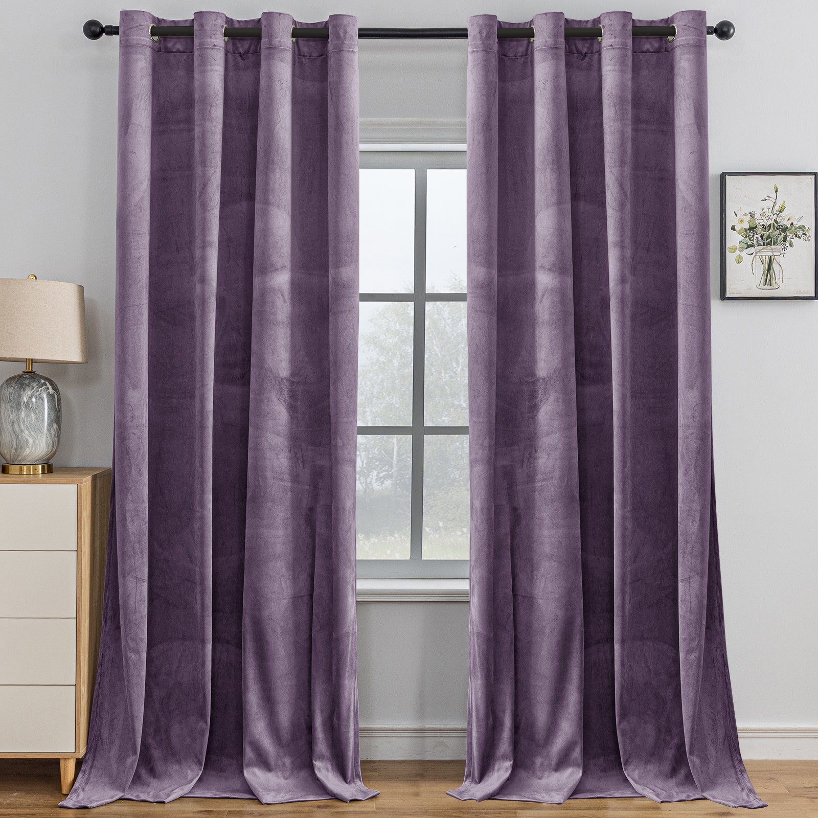 YSTYLE 2 Pieces Velvet Blackout Curtains Thermal Insulated-YSTYLE