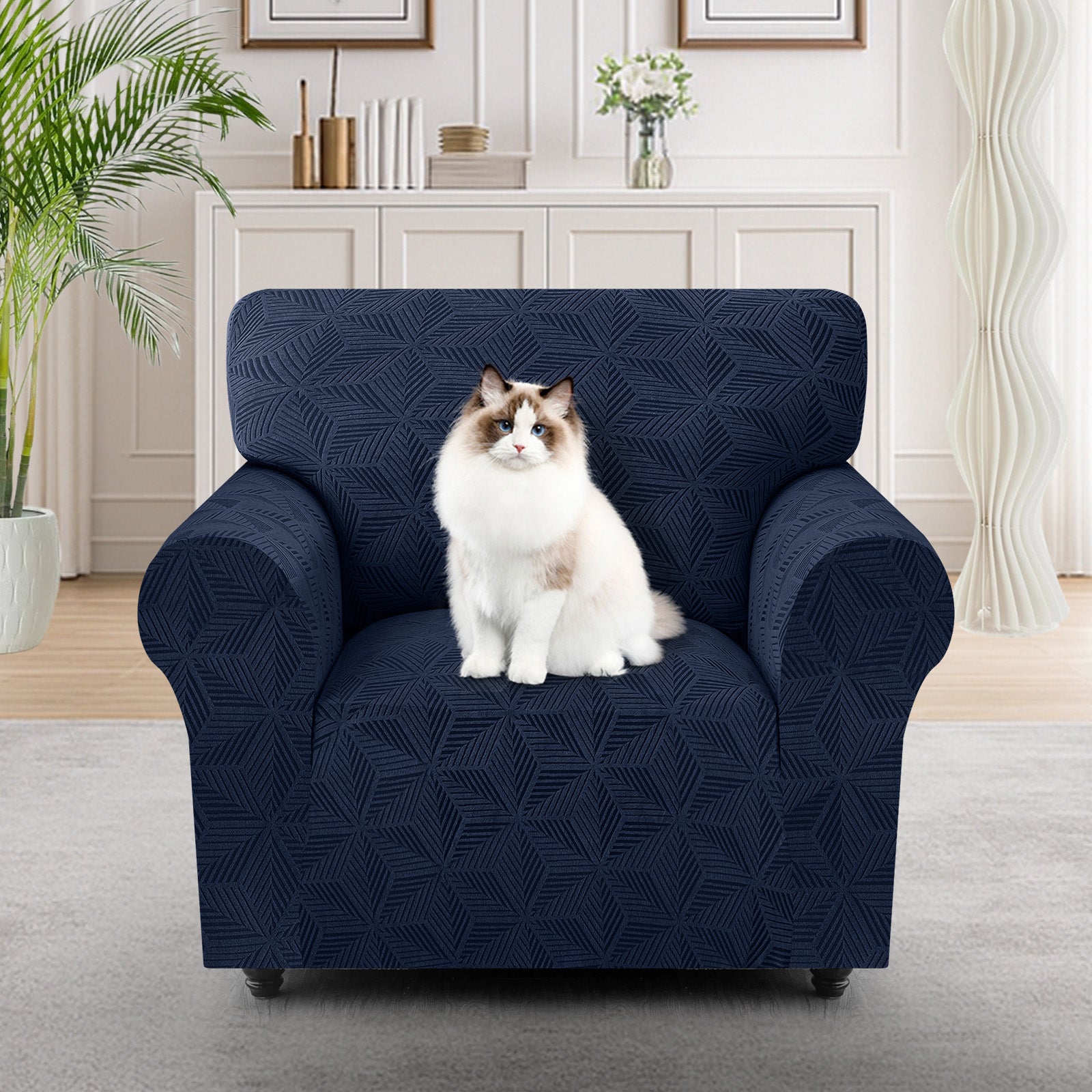 Ystyle Stretch 1 Seater Sofa Cover with Armrests Geometric Pattern Anti Slip-YSTYLE