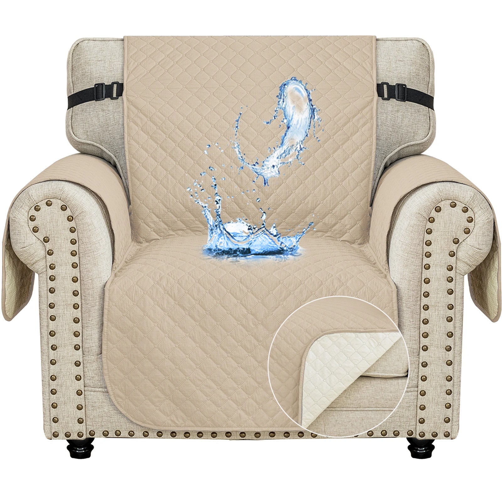 YSTYLE Waterproof 1 Seater Sofa Cover with Side Pockets Anti-Slip-YSTYLE