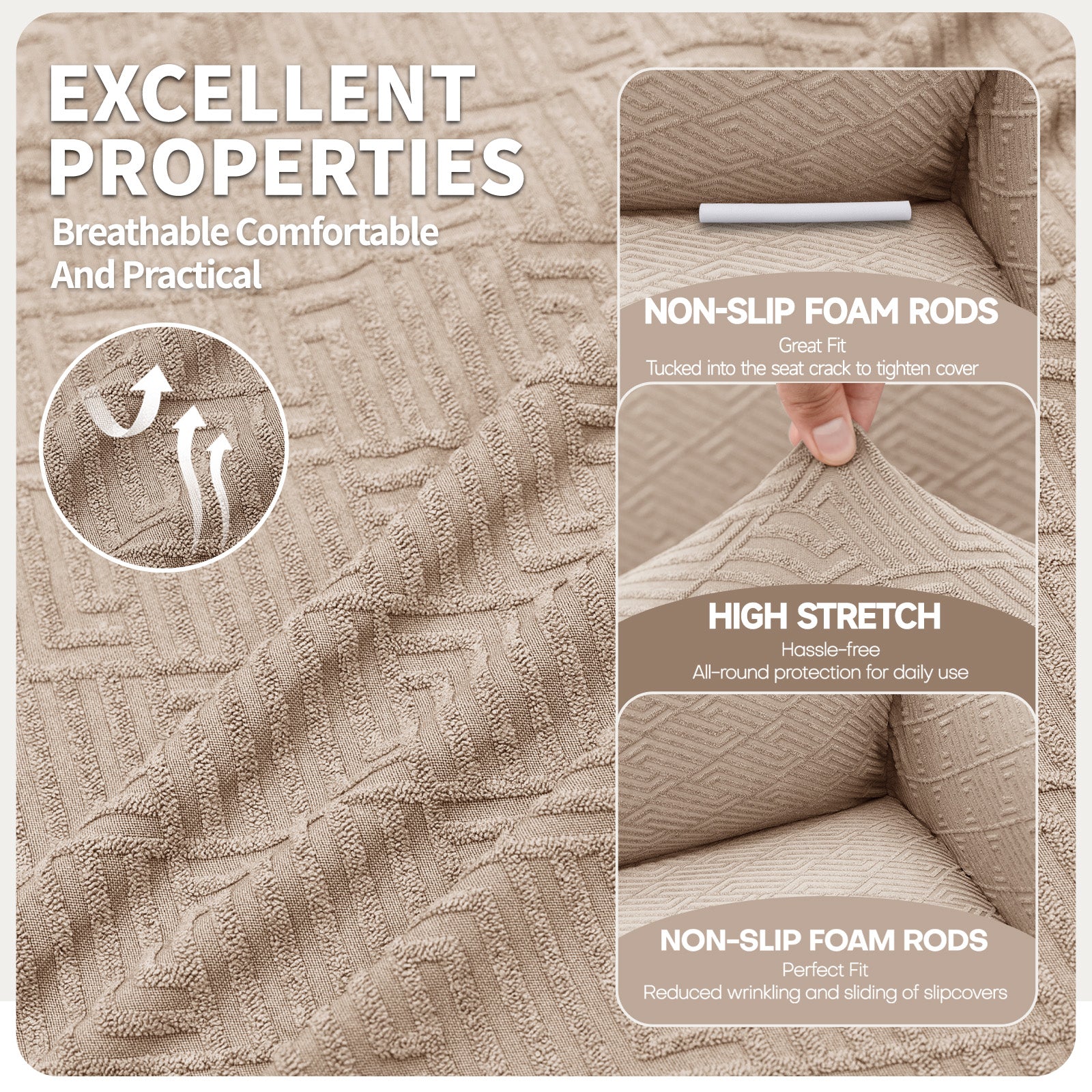 Manta para sofá de 3 asientos YSTYLE - Ajuste elástico, resistente a arañazos de mascotas, geométrico jacquard, antideslizante, lavable - Forma de espalda