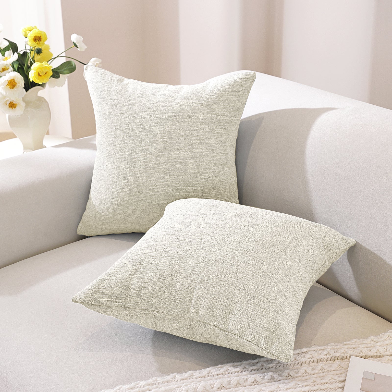Ystyle 2 Pieces Linen Cushion Covers 60 x 60 cm, Decorative Sofa Cushion Covers, Invisible Zipper, Modern, Comfortable Sturdy, for Living Room, Bedroom