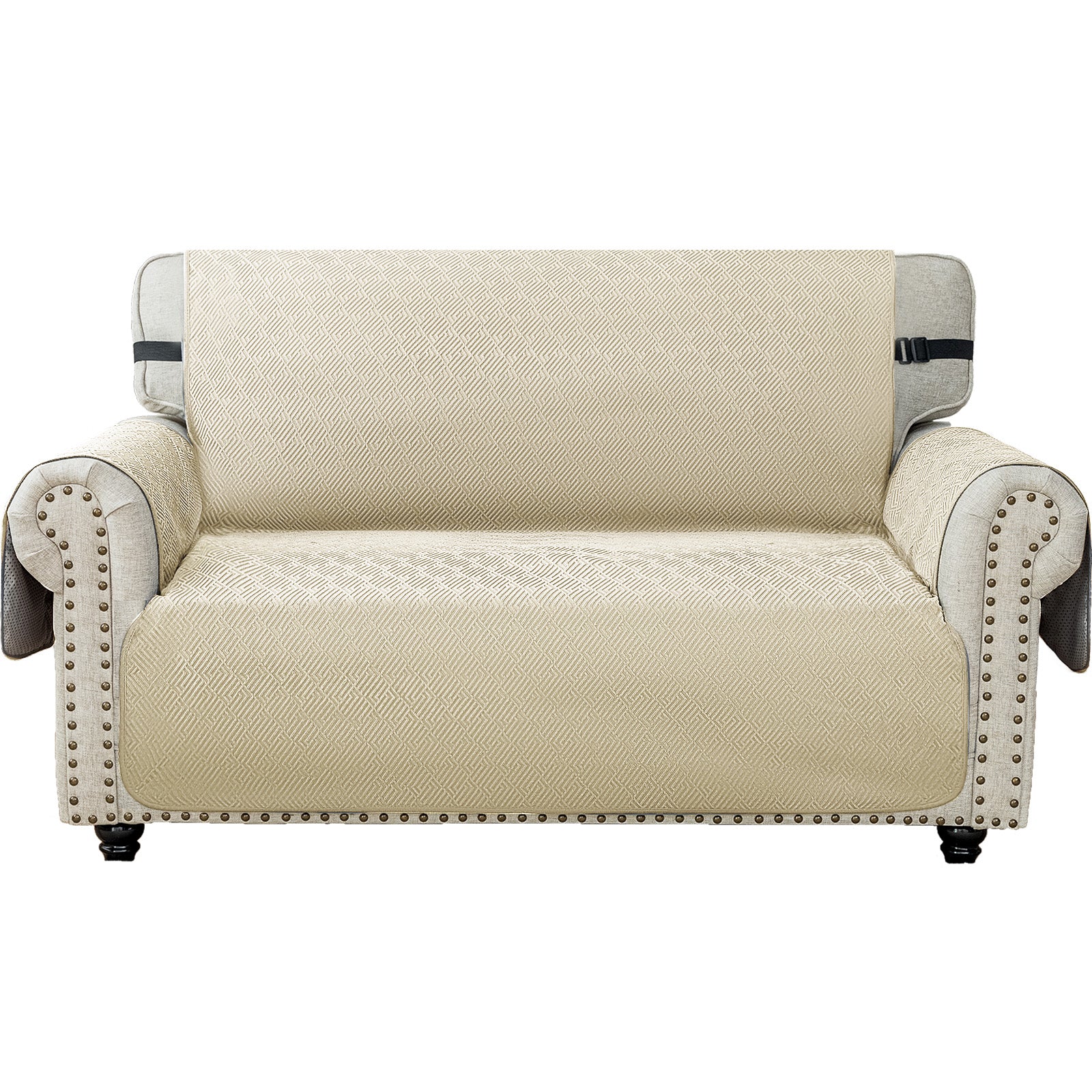 2 Seater Sofa Cover with Armrests Geometric Pattern Anti Slip-YSTYLE