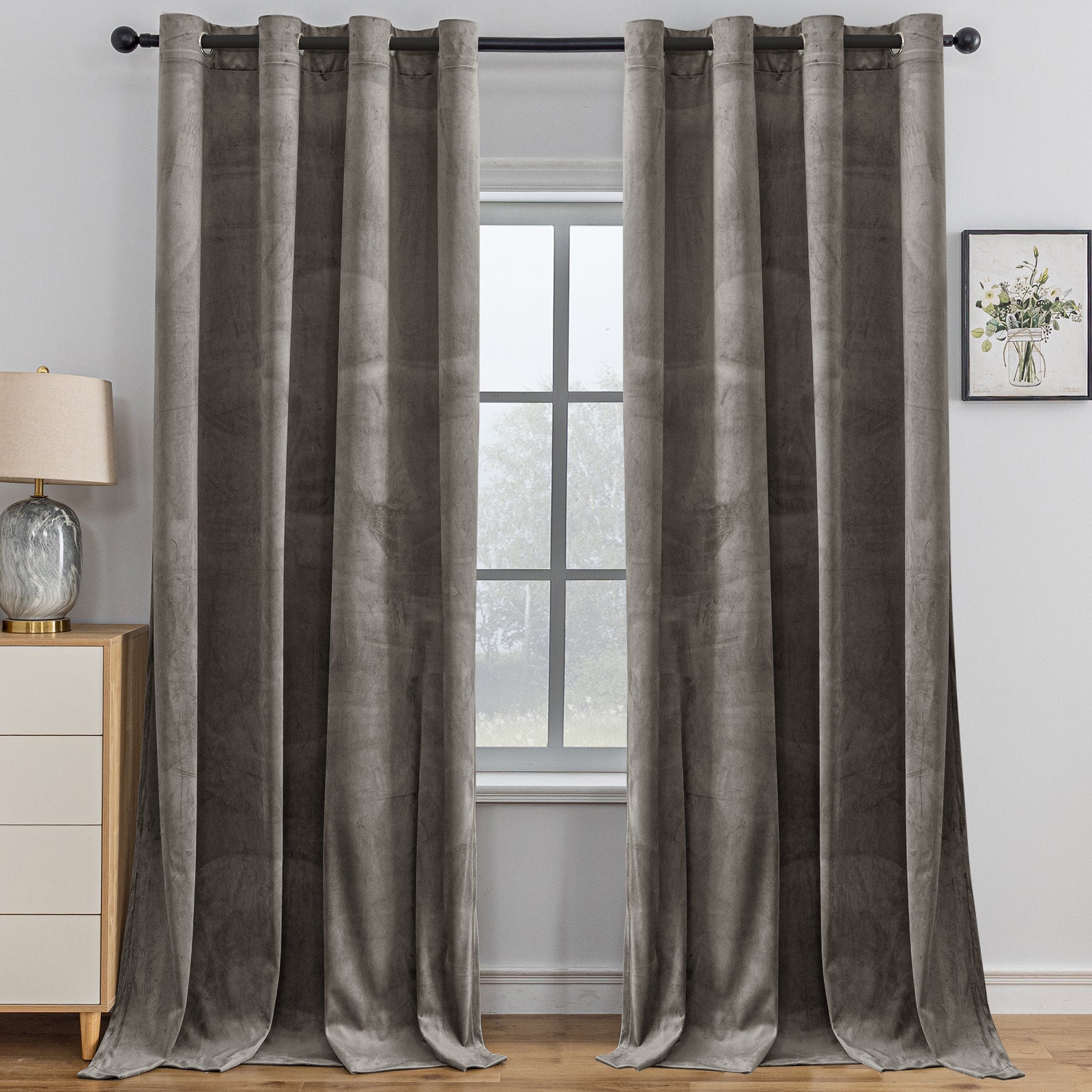 YSTYLE 2 Pieces Velvet Blackout Curtains Thermal Insulated-YSTYLE