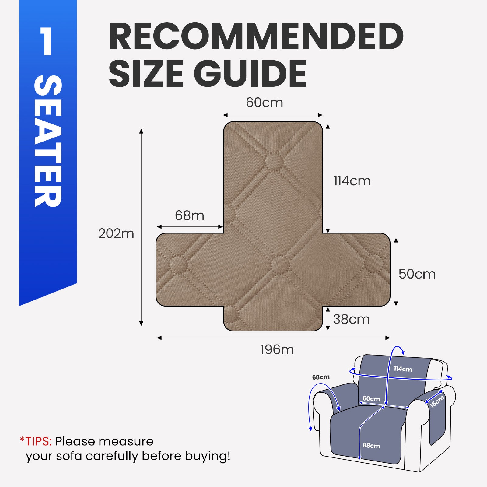 Ystyle Waterproof 1 Seater Armchair Cover with Side Pockets