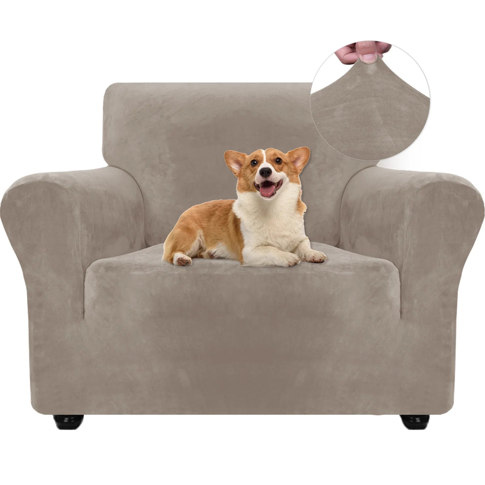 YSTYLE Velvet 1 Seater Sofa Cover with Armrests Stretch Anti Slip-YSTYLE