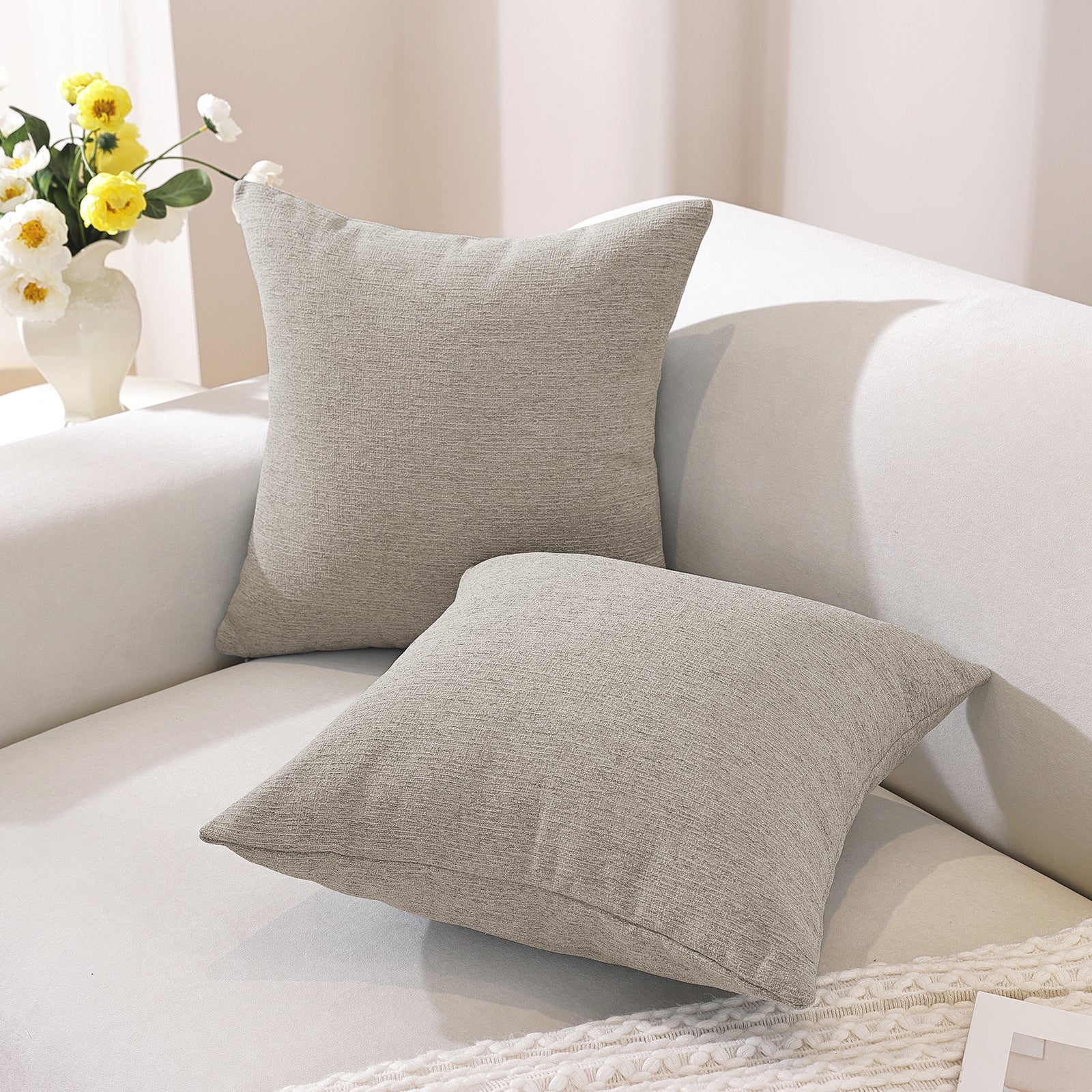 Ystyle 2 Pieces Linen Cushion Covers 60 x 60 cm, Decorative Sofa Cushion Covers, Invisible Zipper, Modern, Comfortable Sturdy, for Living Room, Bedroom