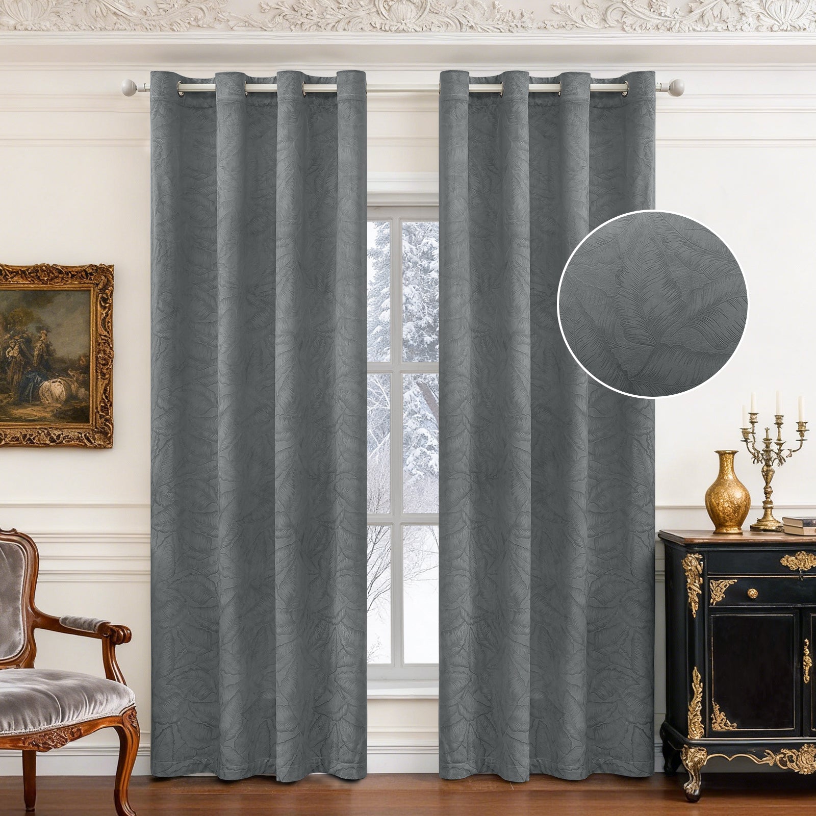 2 Pieces rideaux opacifiants with Stainless Steel Eyelets thermique Polyester Panels