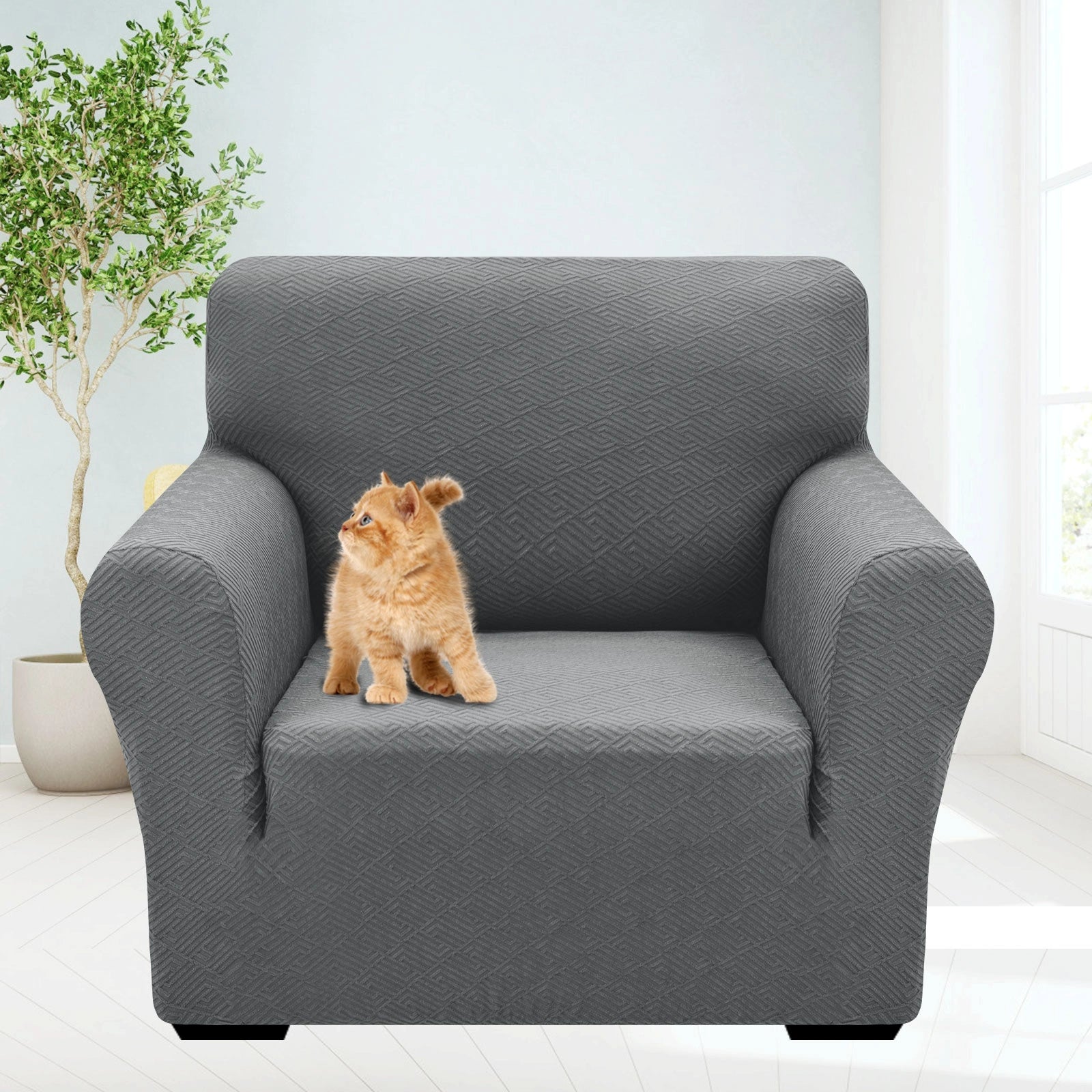 YSTYLE Stretch 1 Seater Sofa Cover with Armrests Geometric Jacquard Pattern-YSTYLE