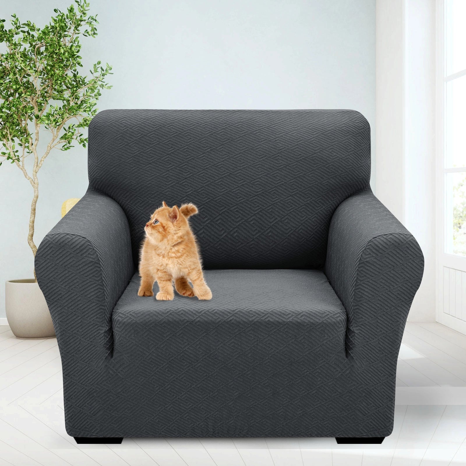 YSTYLE 1 Seater Sofa Cover – Stretch Fit, Pet Scratch Resistant, Geometric Jacquard, Anti-Slip, Washable-Back Shape