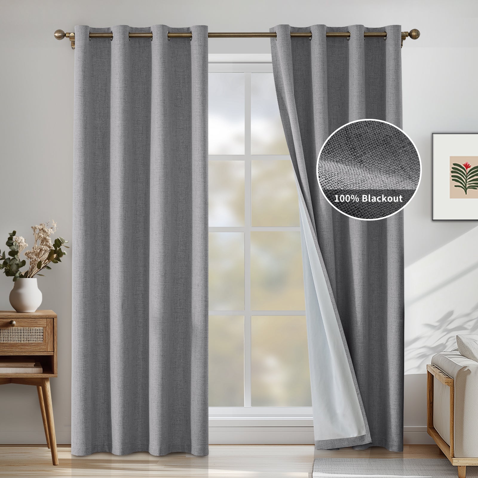 Ystyle 2 Pieces 100% Blackout Linen Curtains Thermal-YSTYLE