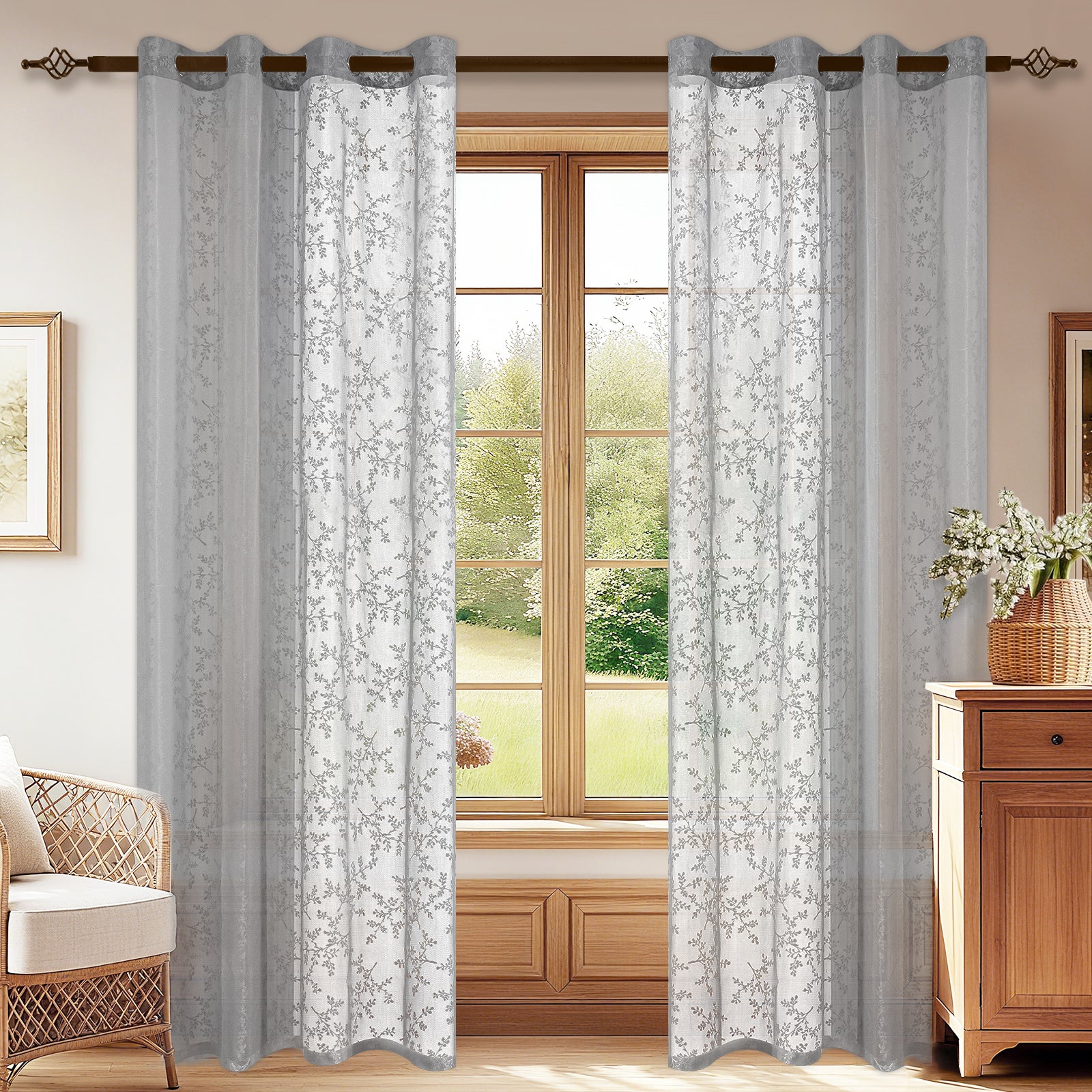 YSTYLE 2 Pieces Semi Sheer Lace Curtains Eyelets-YSTYLE