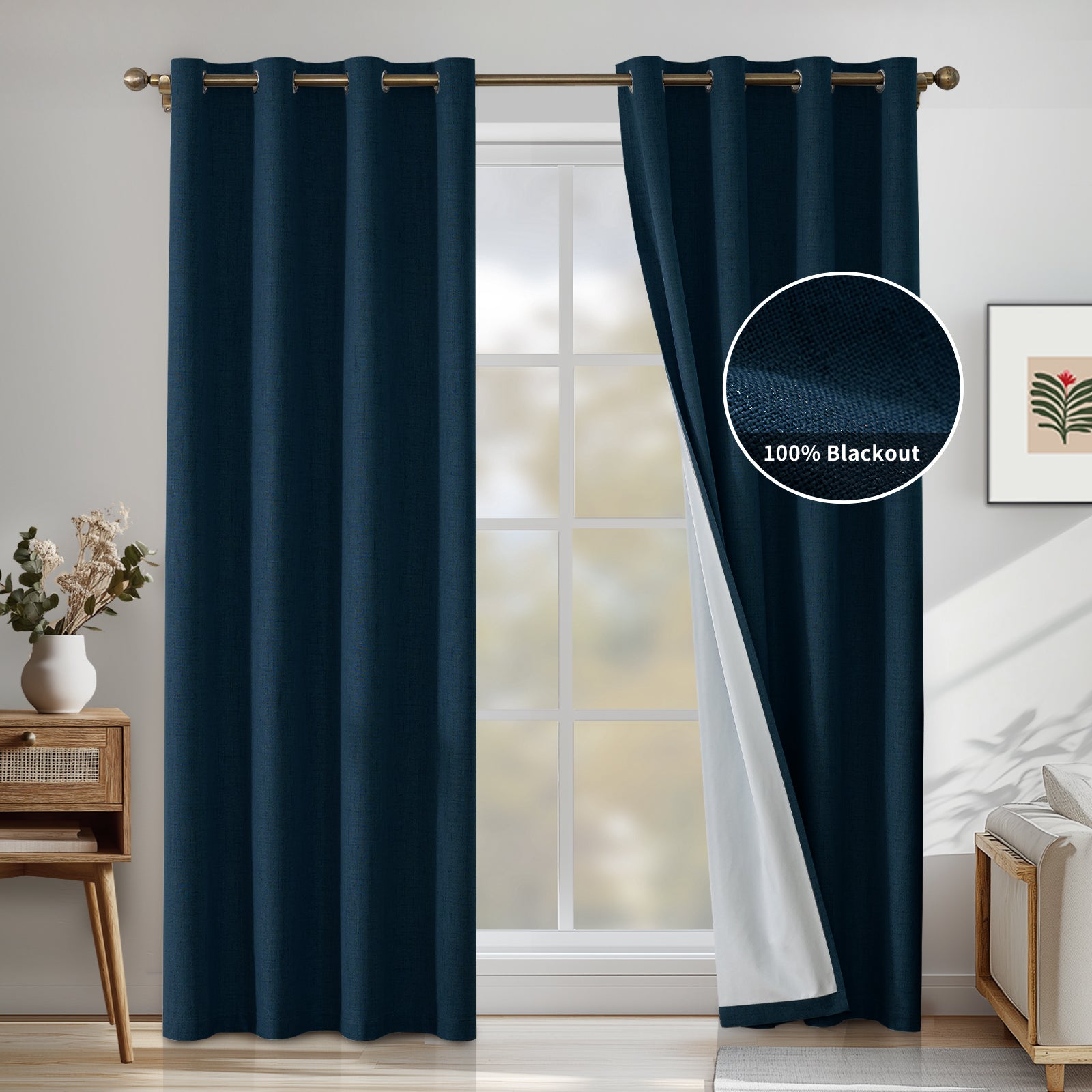 Ystyle 2 Pieces 100% Blackout Linen Curtains Thermal-YSTYLE