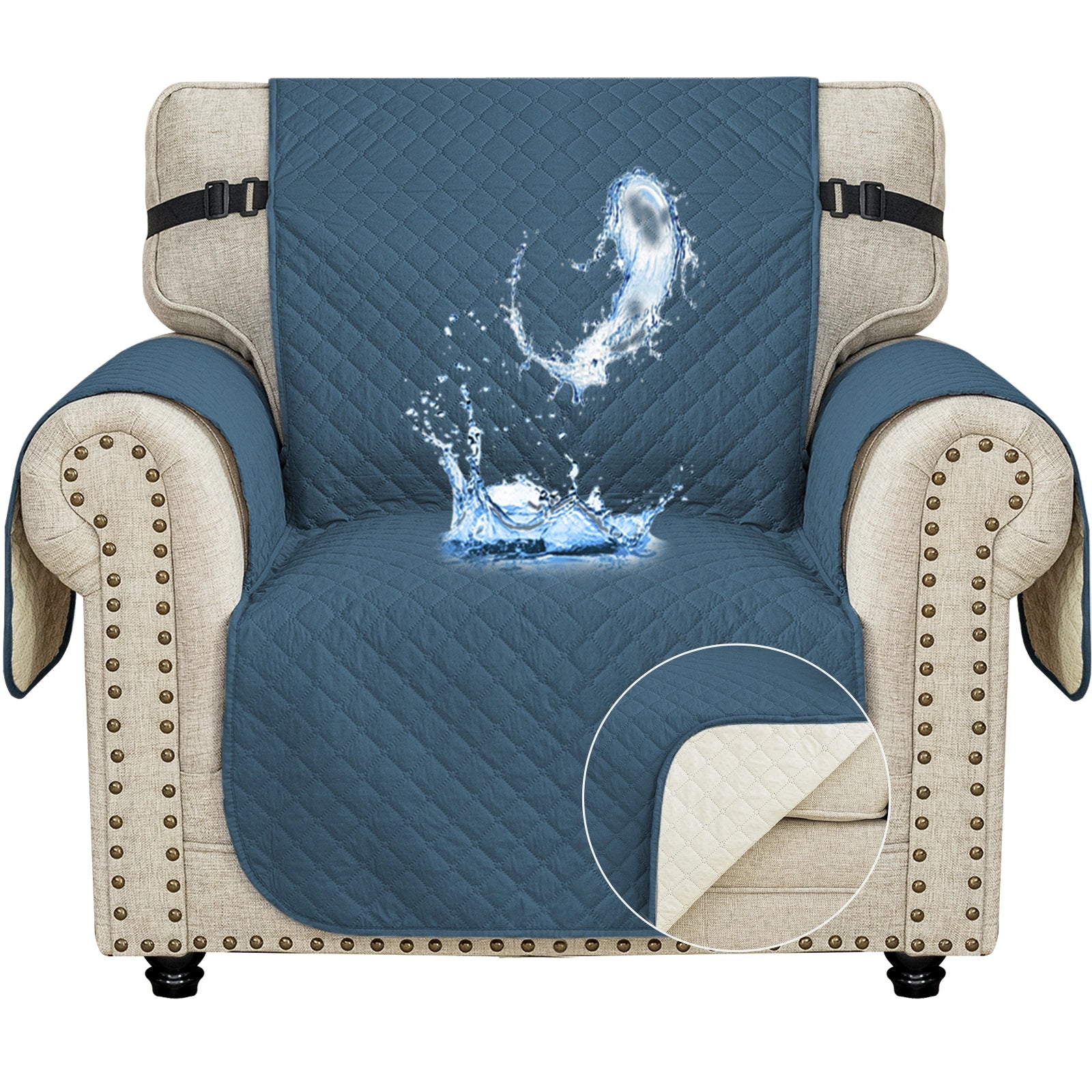 YSTYLE 1 Seater Couch Protector & WaterProof – Stretch Sofa Cover, Anti-Slip with Storage Pocket, Ideal for Pets-Rhombic