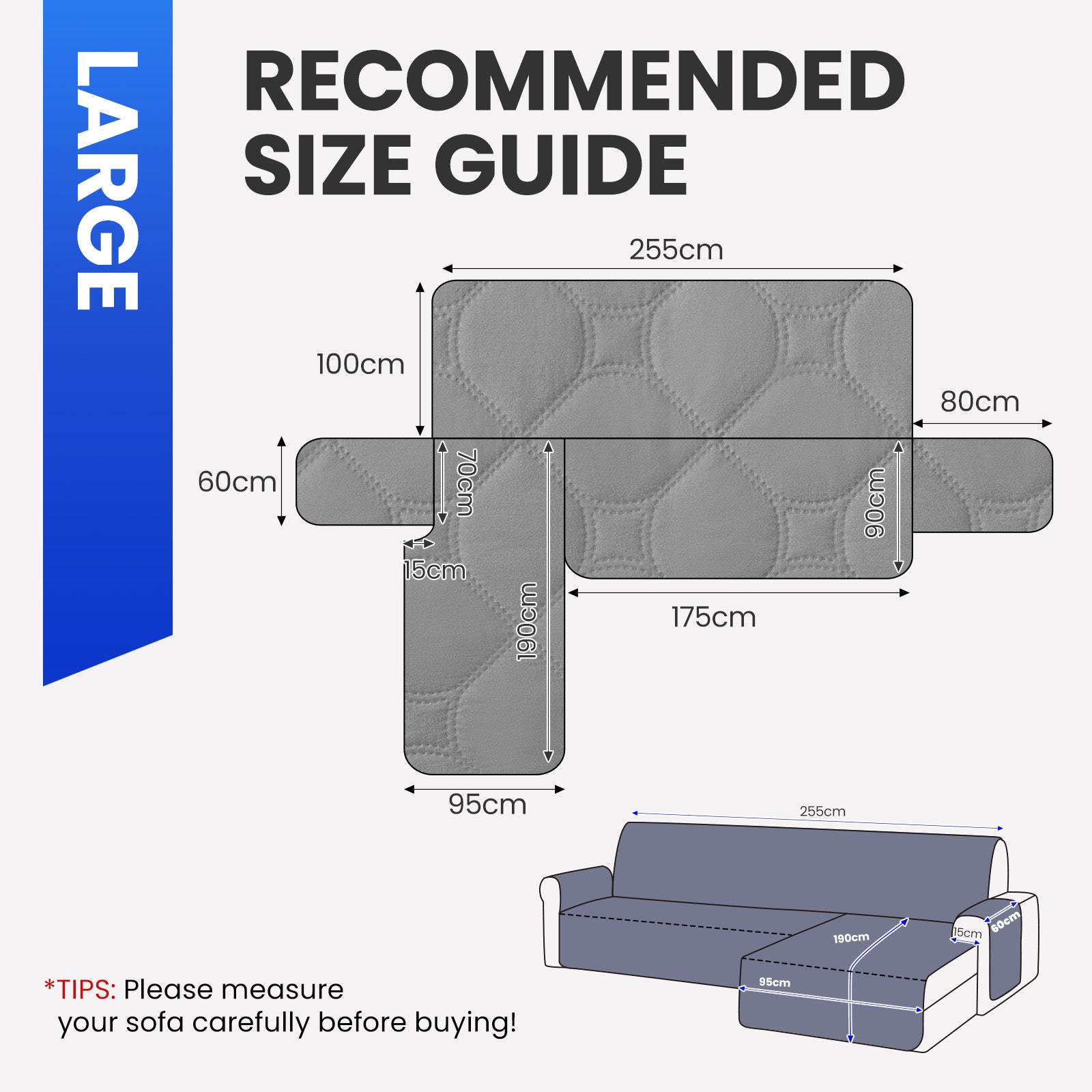 YSTYLE imperméable Reversible Corner canapé couverture L Shape 225CM
