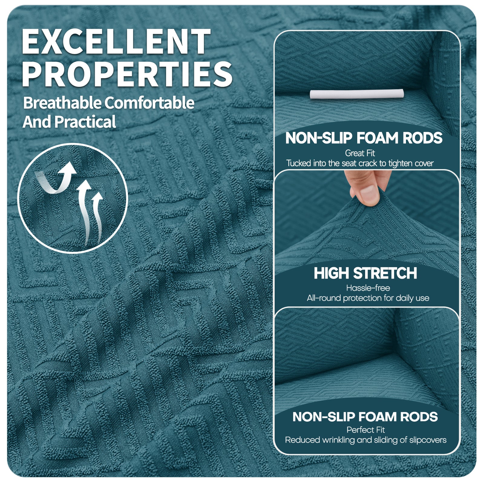 Copertura per divano a 3 posti YSTYLE Stretch con braccioli, motivo jacquard geometrico