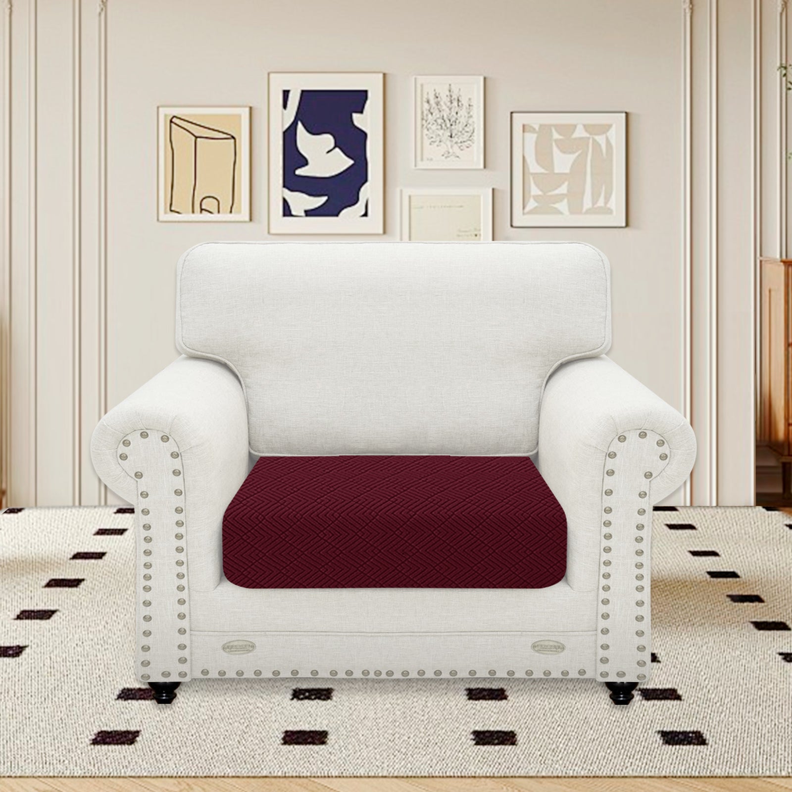 YSYLE 1 Pieza Cubierta de Almohada para Sofá – Ajuste Elástico, Uso Universal, Antideslizante, Resistente a Arañazos, Diseño Geométrico-Romboide