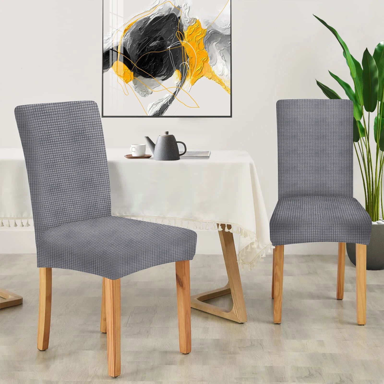 YSTYLE Chair Covers with Backrest 6 pcs – Stretch Fit, Wrinkle-Free, Pet-Friendly, Universal Size, Modern Look-Brushed Plaid