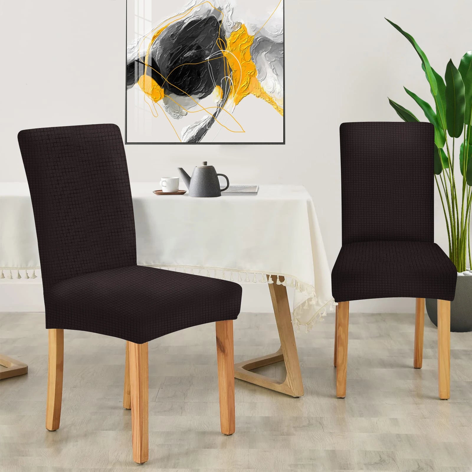 YSTYLE 6 Pieces Stretch Dining Chair Covers Jacquard Pattern-YSTYLE