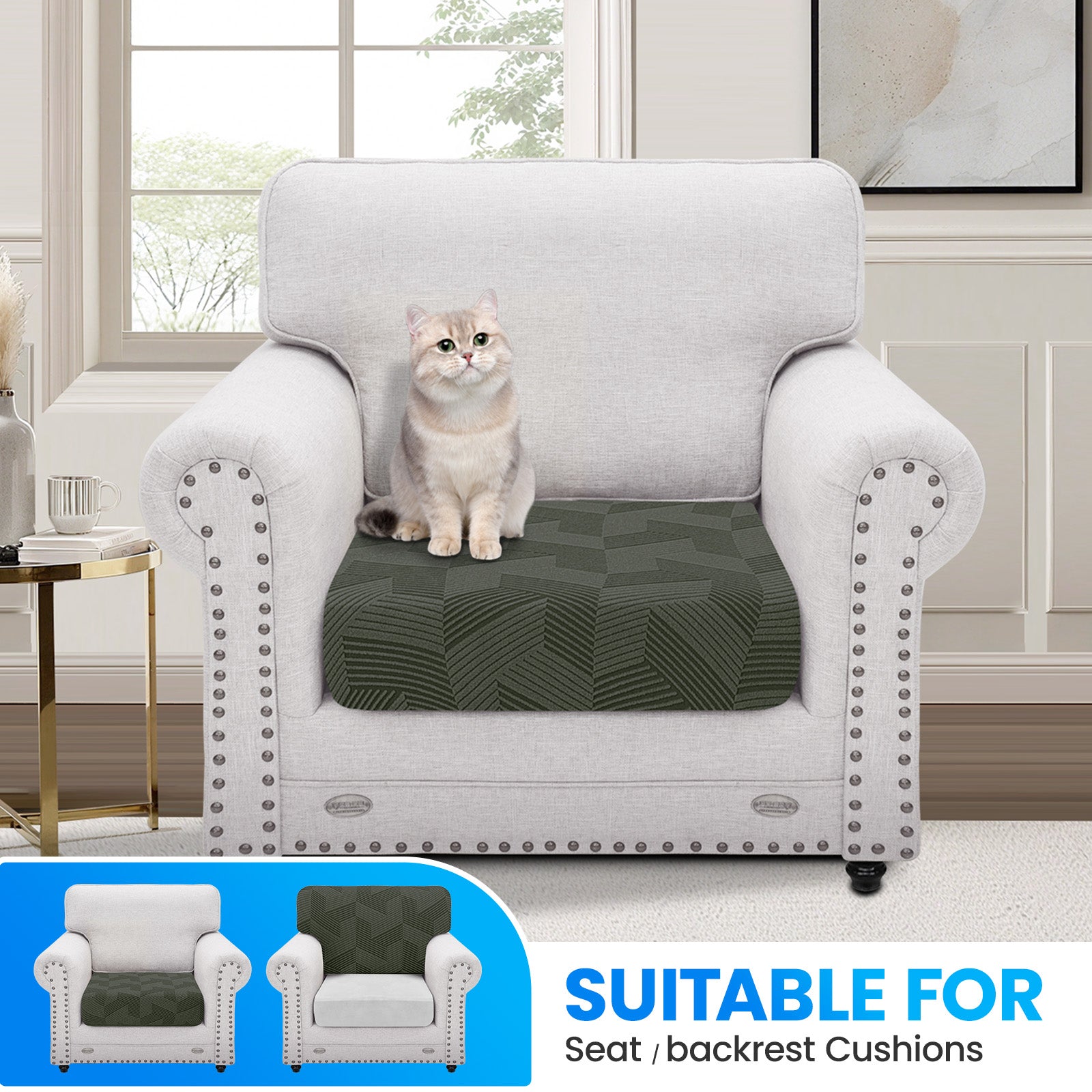 Ystyle 1 Piece Elastic Sofa Seat Cover, Universal Living Room Cushion Cover, Separate Sofa Cushion Slipcovers, Non-Slip, Stain-Resistant, Super Soft & Washable