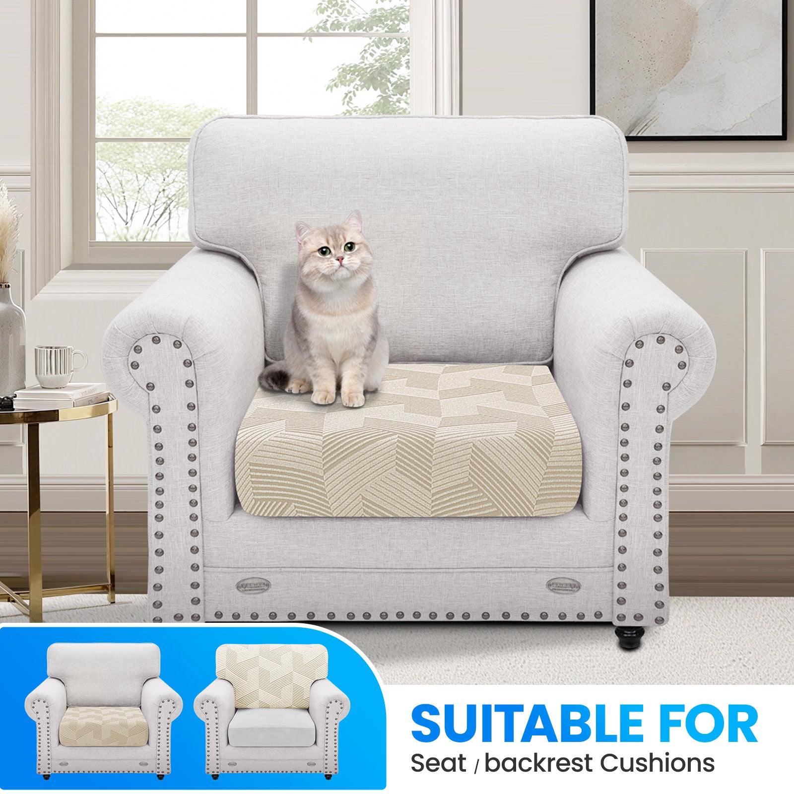 Ystyle 1 Piece Elastic Sofa Seat Cover, Universal Living Room Cushion Cover, Separate Sofa Cushion Slipcovers, Non-Slip, Stain-Resistant, Super Soft & Washable