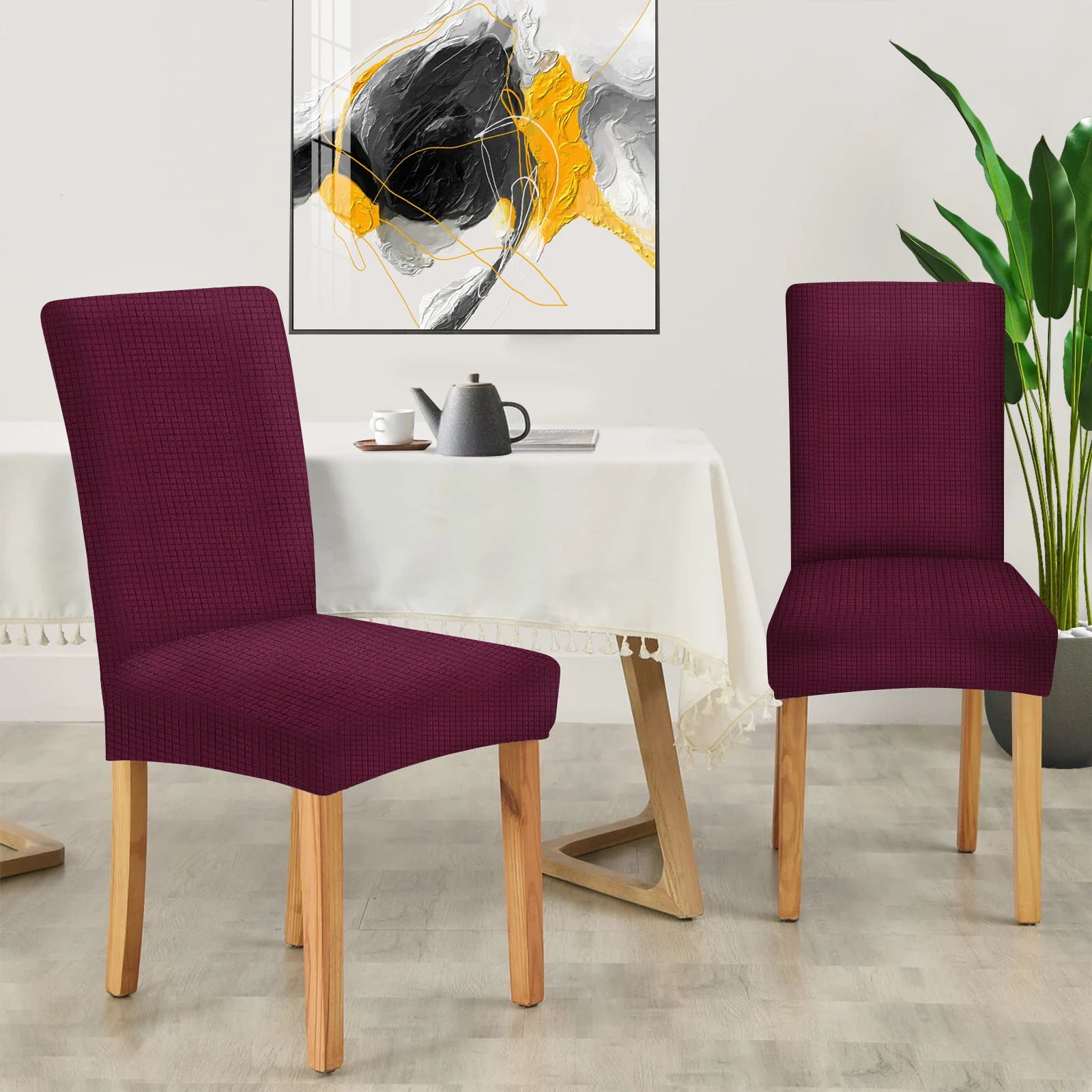 YSTYLE Chair Covers with Backrest 6 pcs – Stretch Fit, Wrinkle-Free, Pet-Friendly, Universal Size, Modern Look-Brushed Plaid