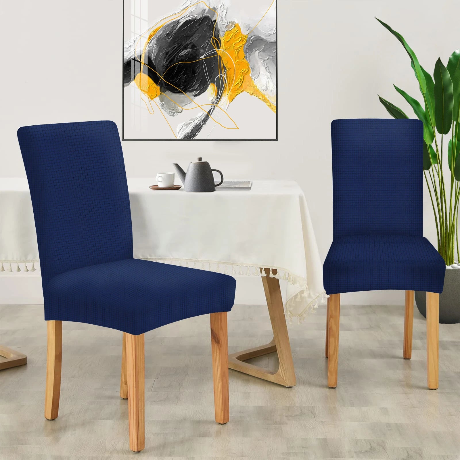 YSTYLE Chair Covers with Backrest 6 pcs – Stretch Fit, Wrinkle-Free, Pet-Friendly, Universal Size, Modern Look-Brushed Plaid