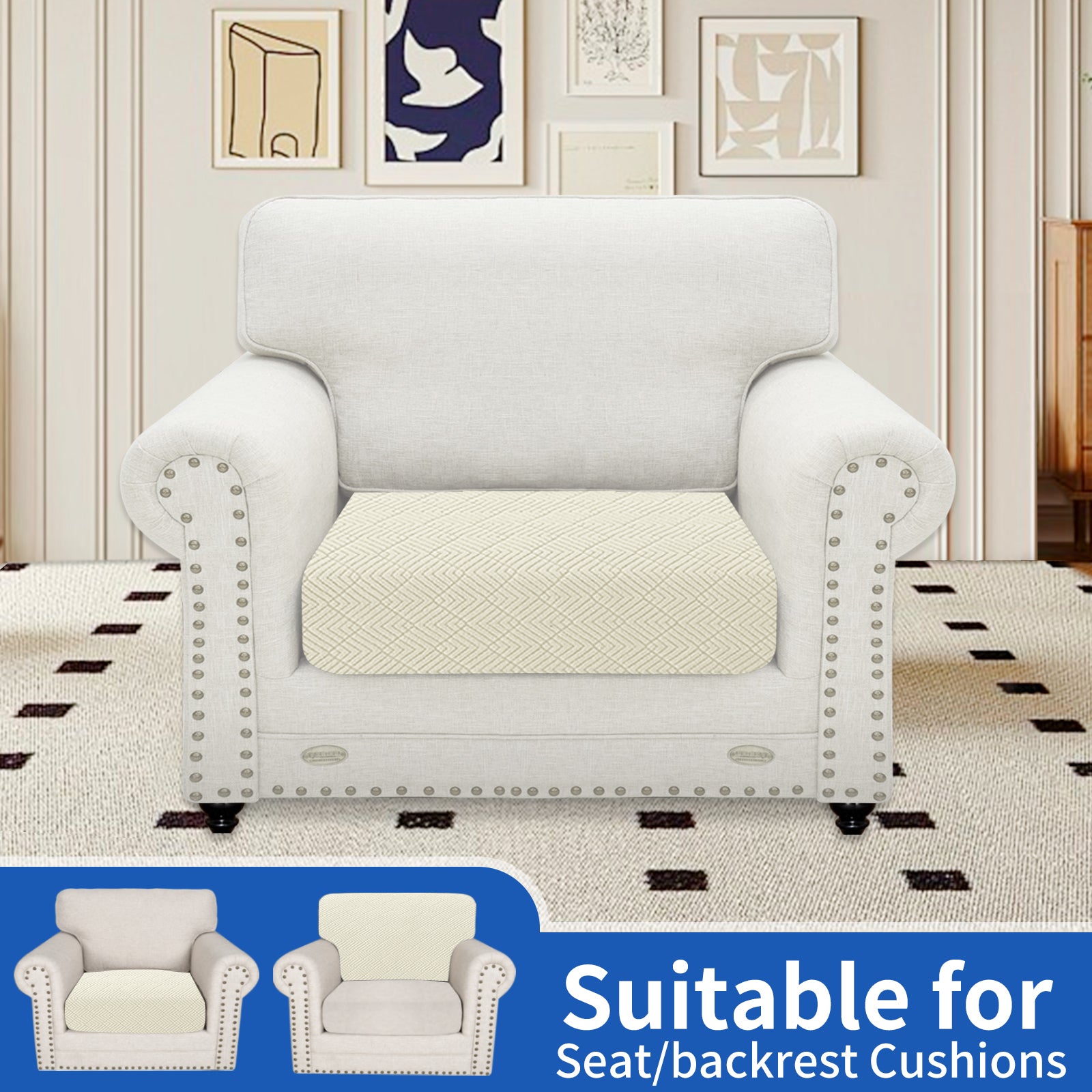 YSTYLE 1 Piece-Large Sofa Cushion Cover – Stretch Fit, Universal Use, Anti-Slip, Scratch Resistant, Geometric Design-Rhombic