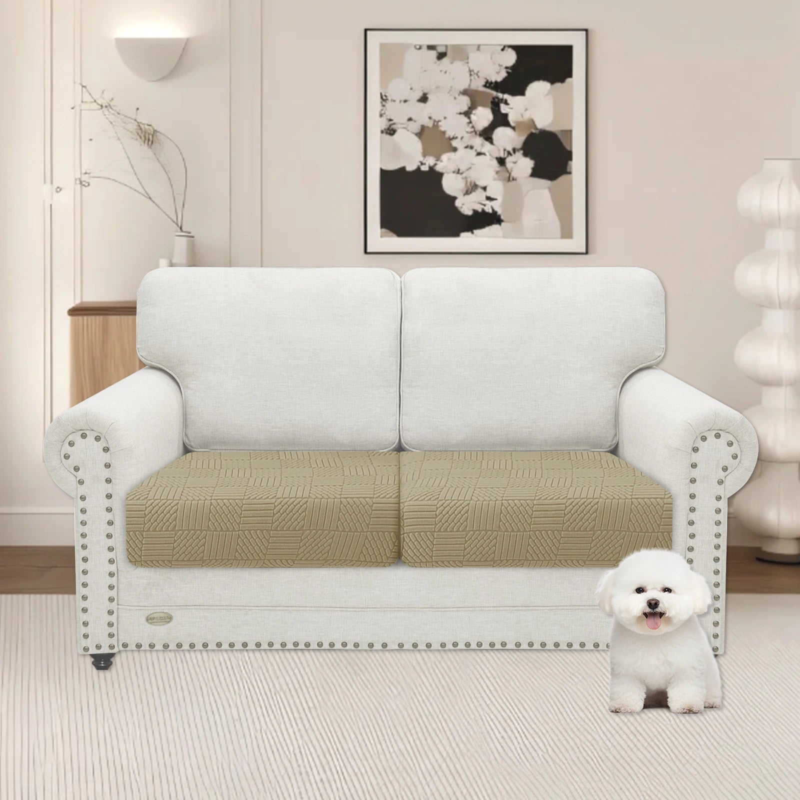 YSTYLE 2 Pieces Sofa Cushion Cover – Stretch Fit, Elastic Bottom, Universal Use, Anti-Slip, Full Protection-Five Line