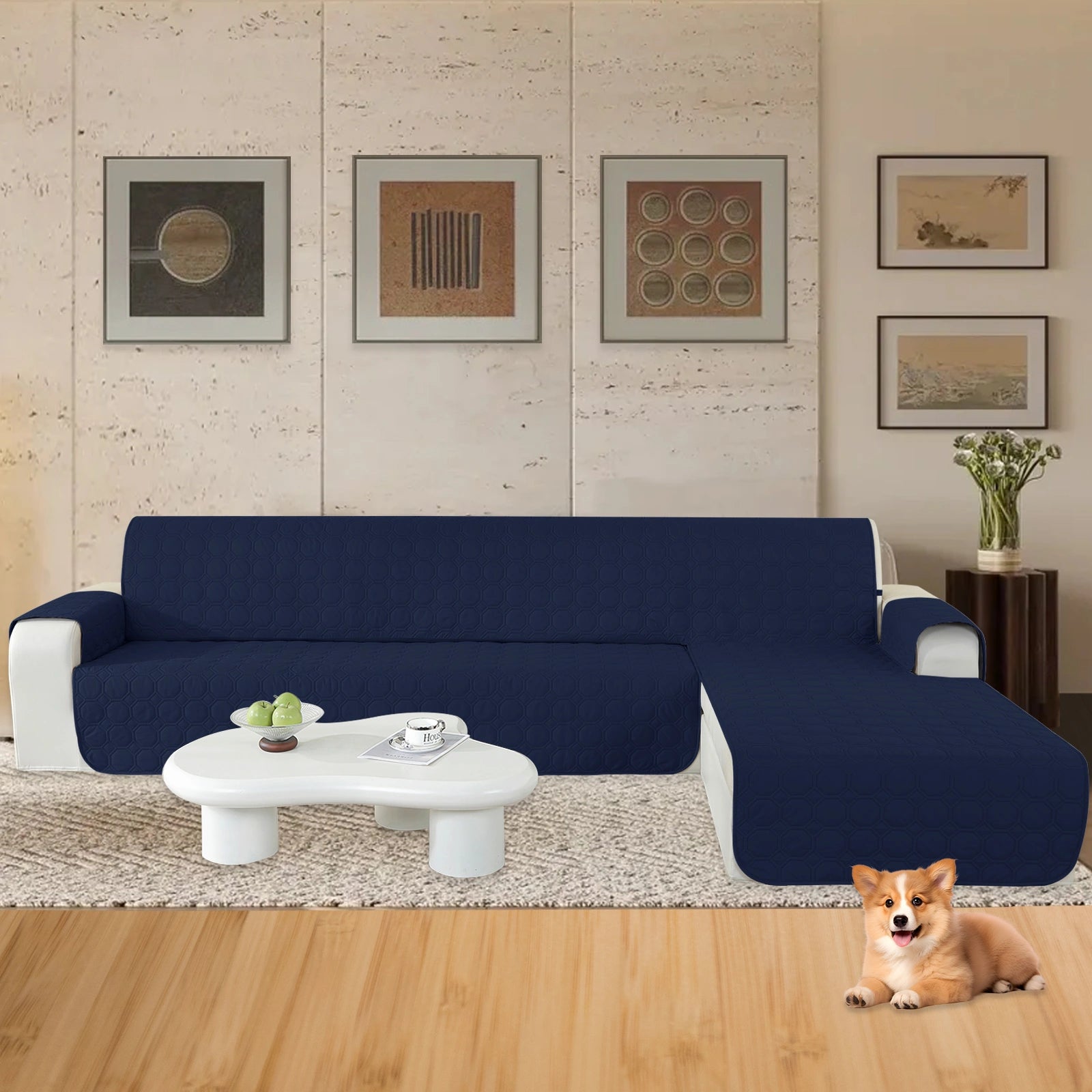 YSTYLE L-Shape for 4 Seater WaterProof Sofa Cover with Armrests,Elegant- for Dogs , Non-Slip and Scratch Resistant Design-Yuanbao Grid