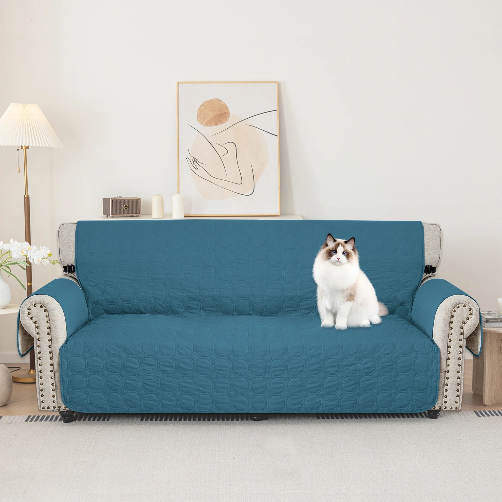 YSTYLE 2 Seater WaterProof Sofa Cover with Armrests,Elegant- for Dogs , Non-Slip and Scratch Resistant Design-Yuanbao Grid