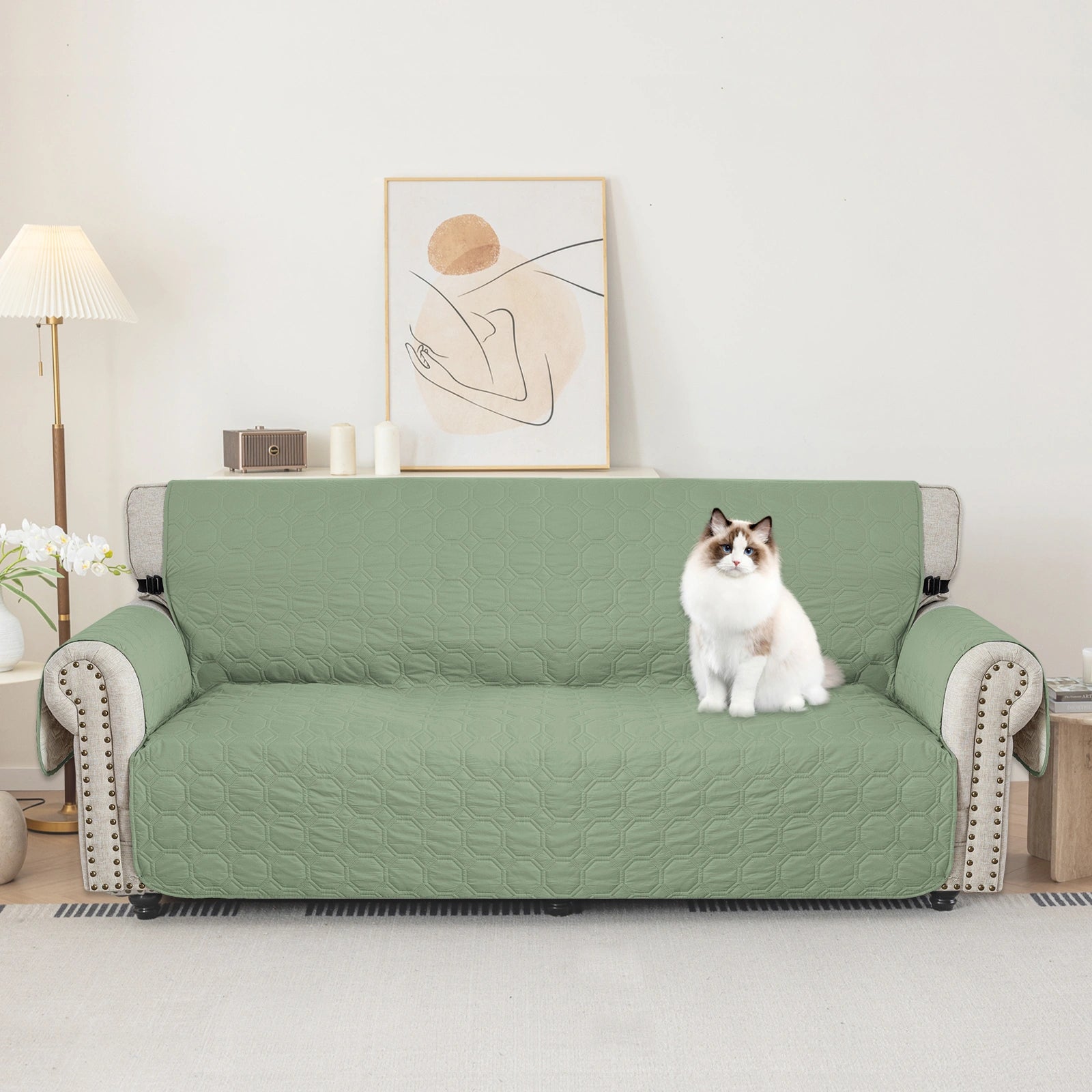 YSTYLE 3 Seater WaterProof Sofa Cover with Armrests,Elegant- for Dogs , Non-Slip and Scratch Resistant Design-Yuanbao Grid