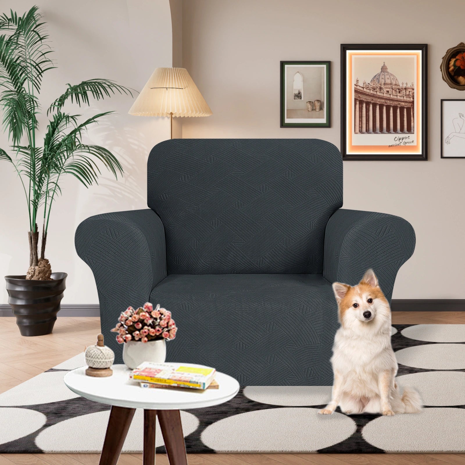 ESTILO 1 Cubierta de sofá de un solo asiento - Elástica, antideslizante, amigable con mascotas, lavable, adecuada para el invierno - Patrón entrelazado