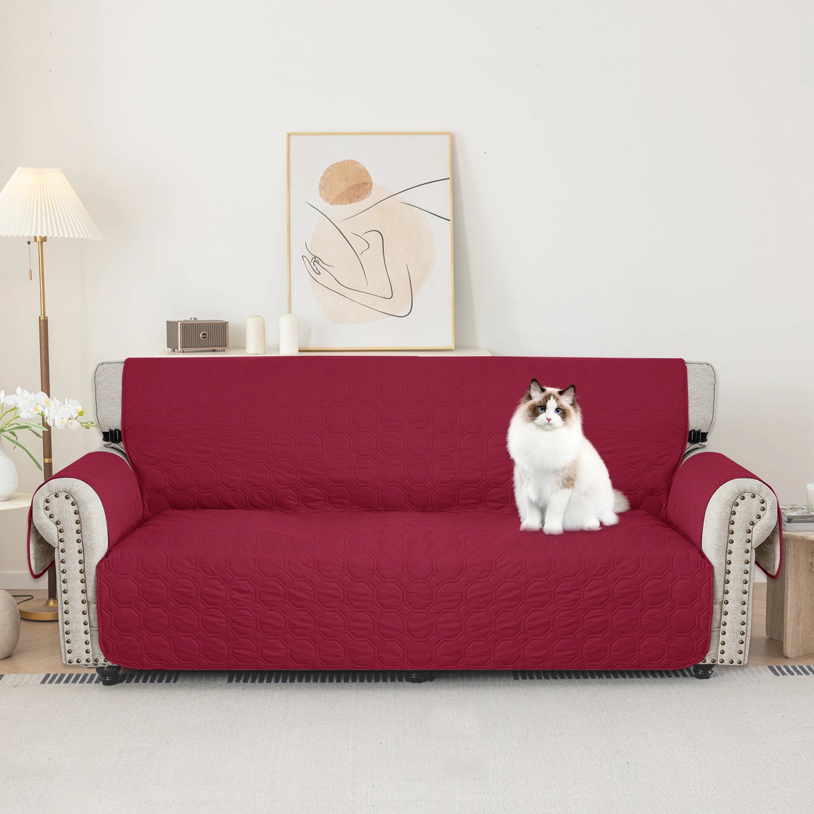 YSTYLE 3 Seater WaterProof Sofa Cover with Armrests,Elegant- for Dogs , Non-Slip and Scratch Resistant Design-Yuanbao Grid