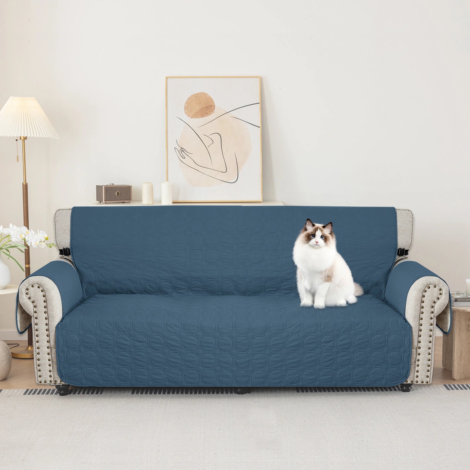 YSTYLE 2 Seater WaterProof Sofa Cover with Armrests,Elegant- for Dogs , Non-Slip and Scratch Resistant Design-Yuanbao Grid