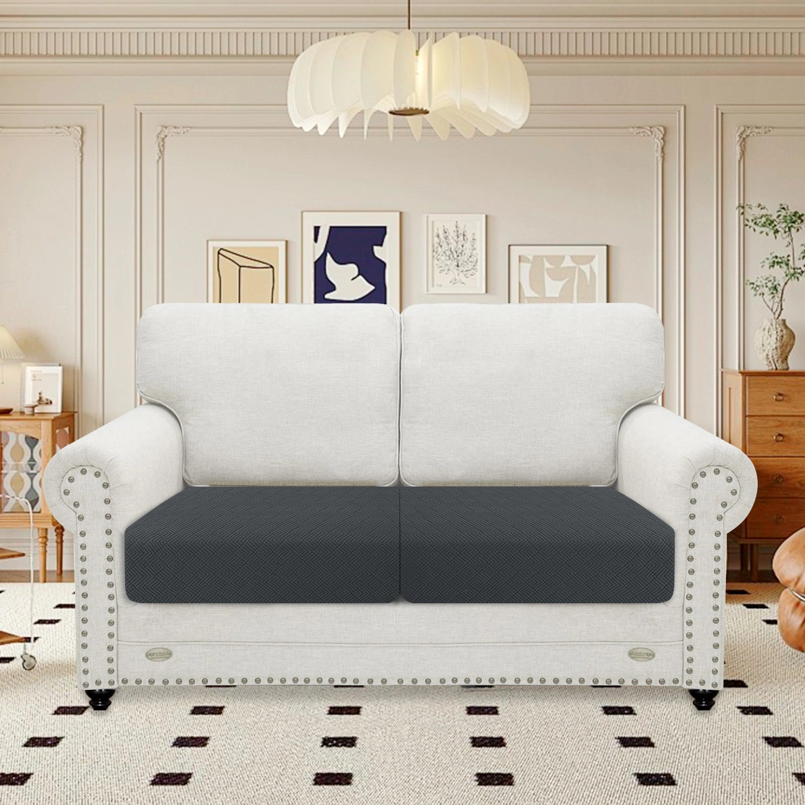 YSTYLE 2 Pieces Sofa Cushion Cover – Stretch Fit, Universal Use, Anti-Slip, Scratch Resistant, Geometric Design-Rhombic