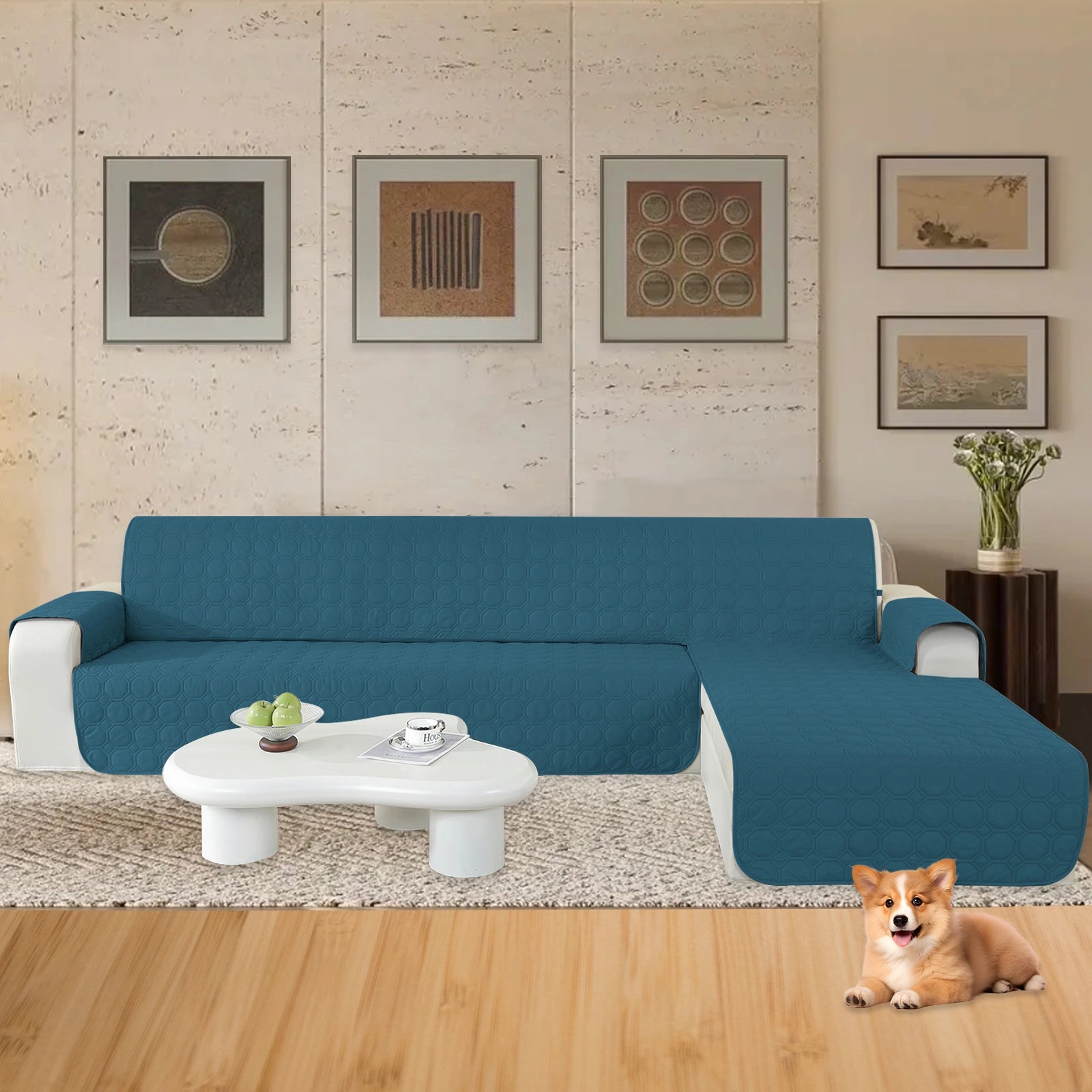 YSTYLE L-Shape for 4 Seater WaterProof Sofa Cover with Armrests,Elegant- for Dogs , Non-Slip and Scratch Resistant Design-Yuanbao Grid