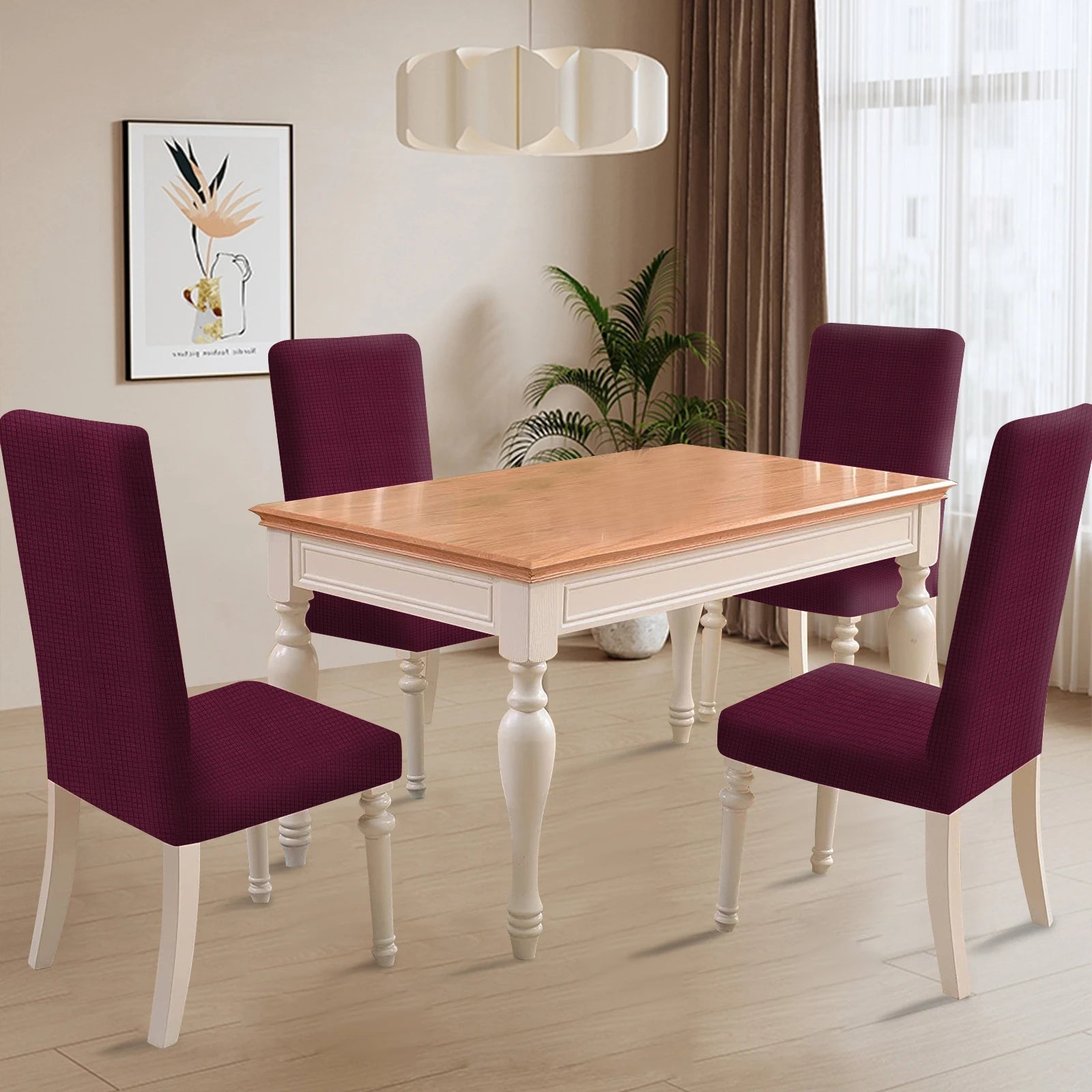 YSTYLE 6 Pieces Stretch Dining Chair Covers Jacquard Pattern-YSTYLE