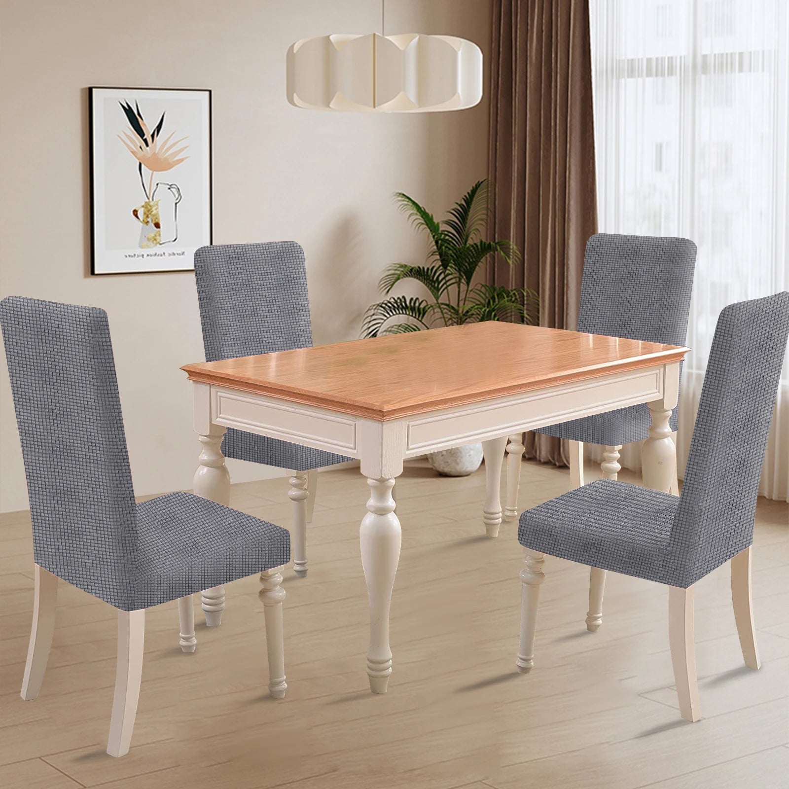 YSTYLE 6 Pieces Stretch Dining Chair Covers Jacquard Pattern-YSTYLE