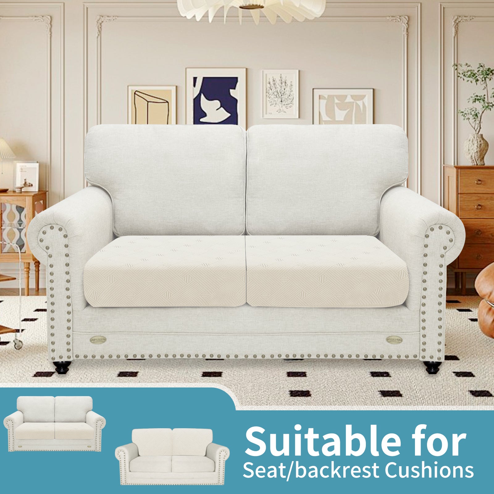 YSTYLE 2 Pieces Stretch Sofa Seat Cushion Cover 1 Seater Anti Slip